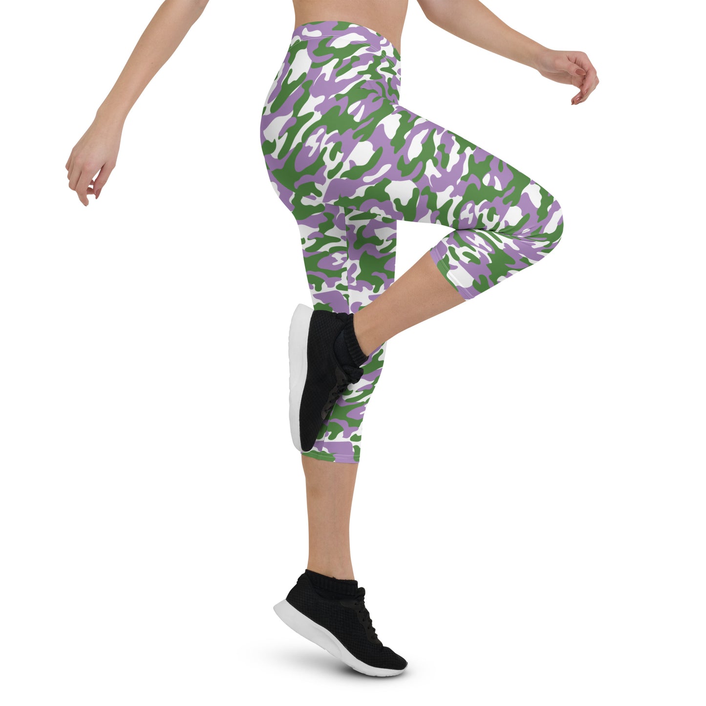 Gender Queer Pride  Capri Leggings - LGBTQIA Purple, White, Green Flag Activewear Pants - Parade Club Vacation Running Workout