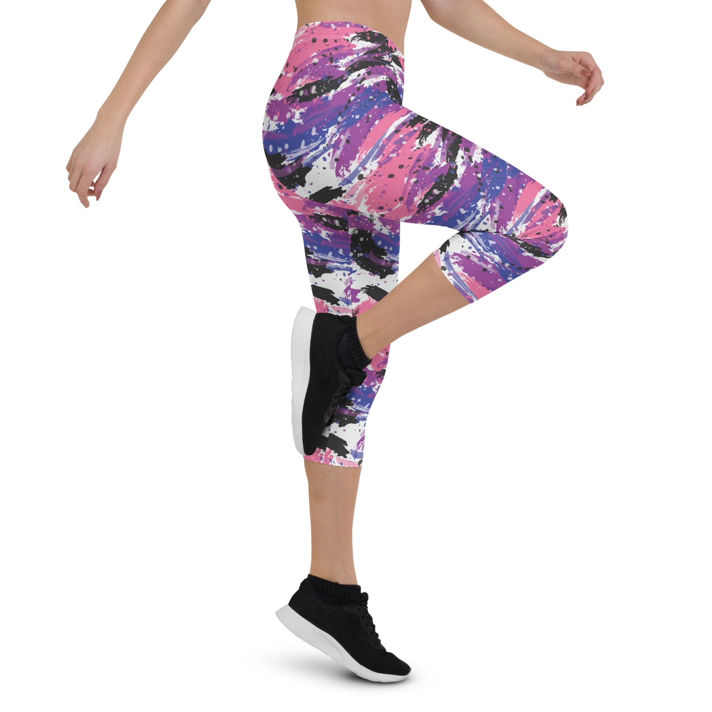 Genderfluid Pride Capri Leggings - LGBTQIA Pink, White, Purple, Black, Blue Flag Activewear Pants - Parade Club Vacation Running Workout