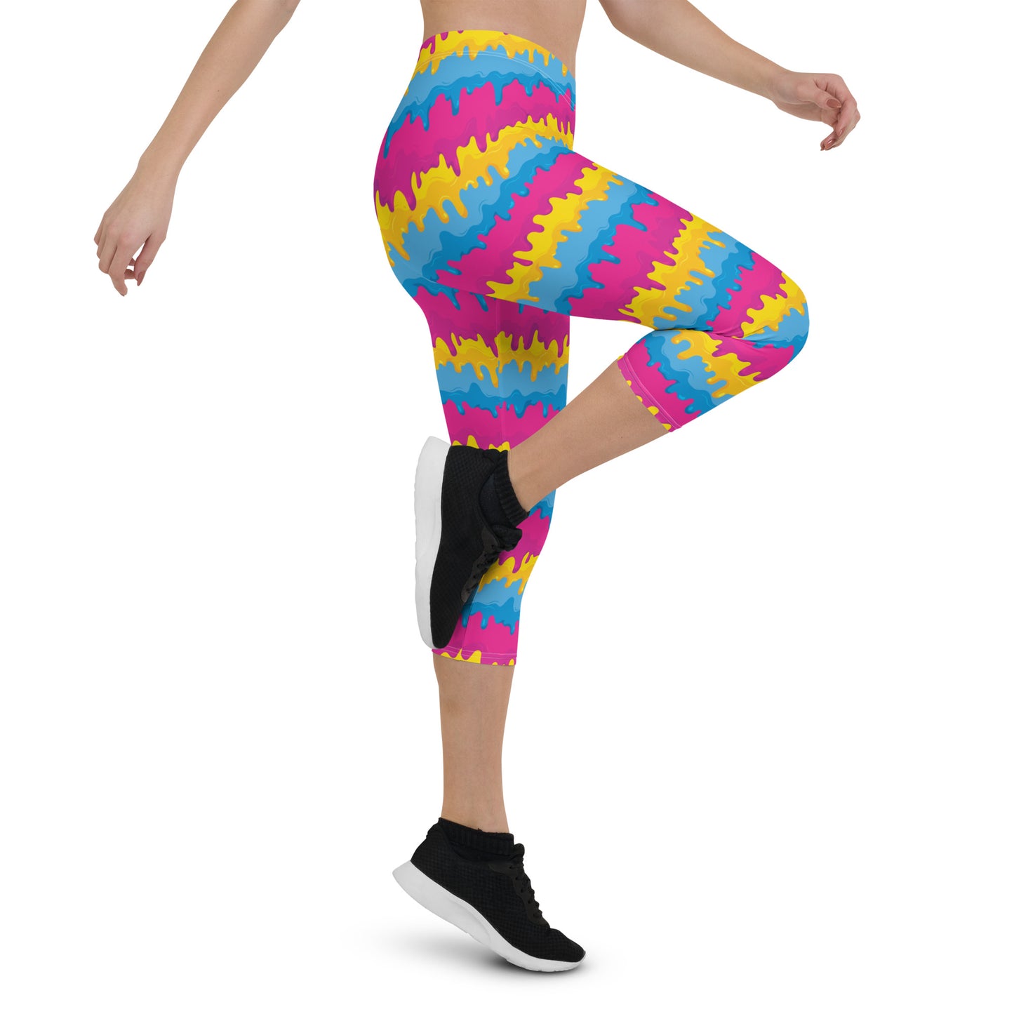 Pansexual Pride  Capri Leggings - LGBTQIA Pink, Blue, Yellow  Flag Activewear Pants - Parade Club Vacation Running Workout