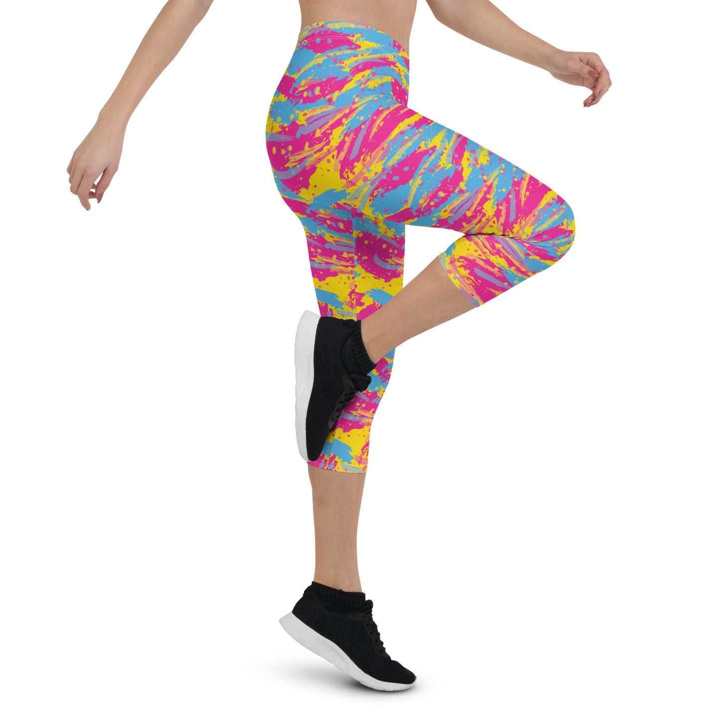 Pansexual Pride  Capri Leggings - LGBTQIA Pink, Blue, Yellow  Flag Activewear Pants - Parade Club Vacation Running Workout