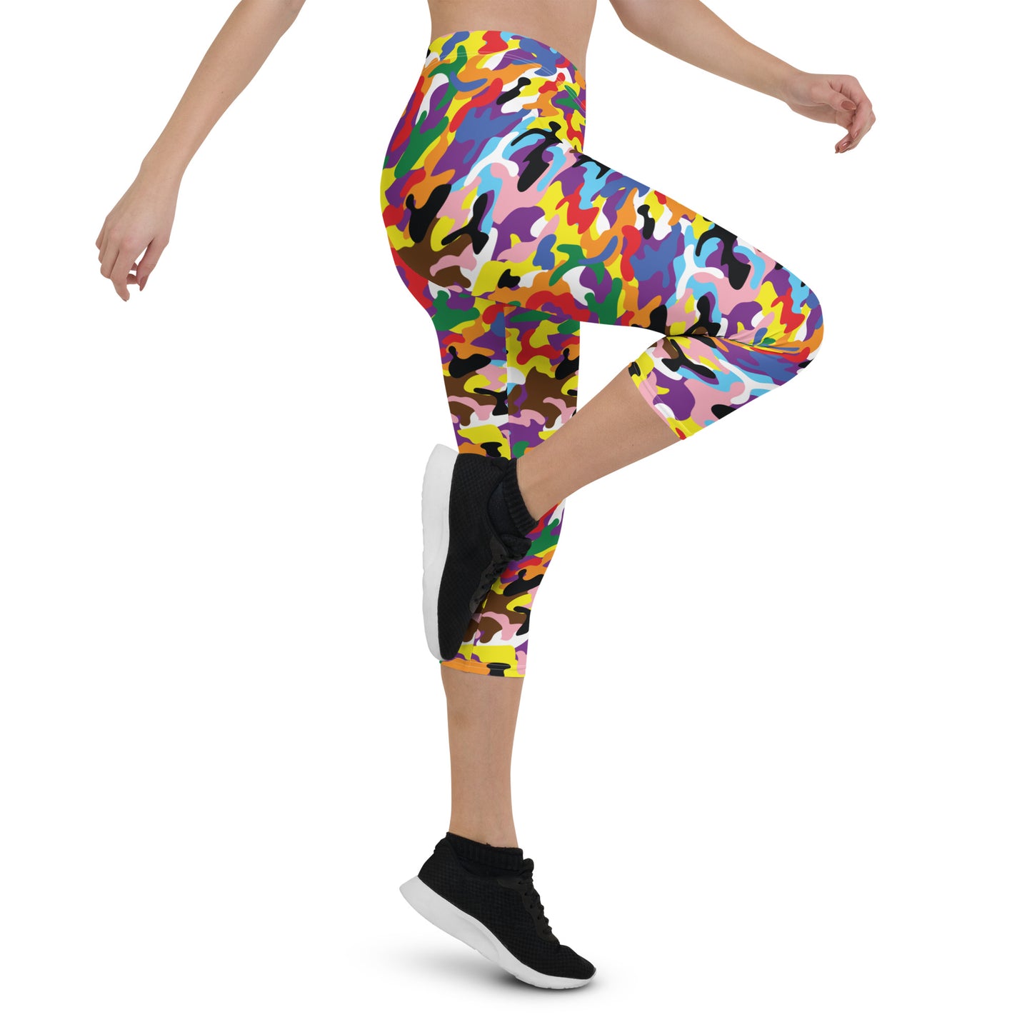 Progress Pride Pride Capri Leggings - LGBTQIA Red, Orange, Yellow, Green, Rainbow, Purple, Black, Pink and White Flag Activewear Pants - Parade Club Vacation Running Workout