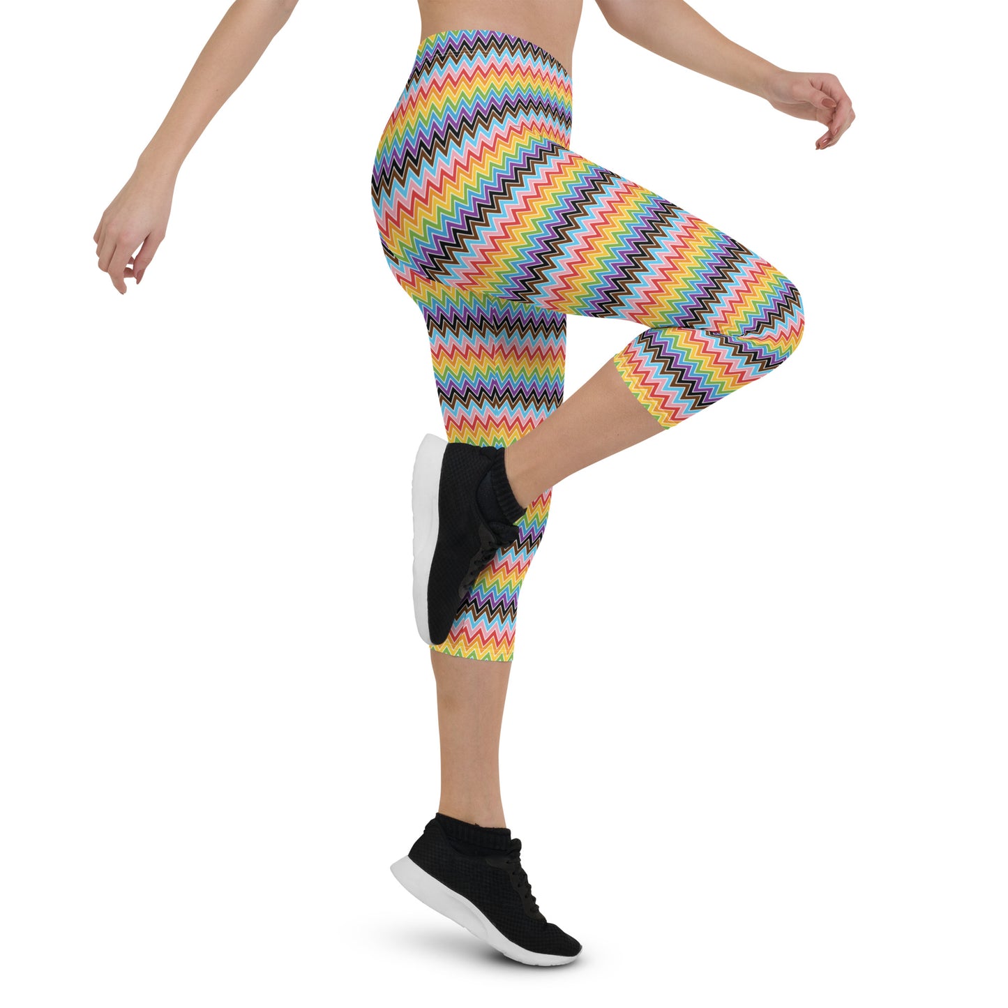 Progress Pride Pride Capri Leggings - LGBTQIA Red, Orange, Yellow, Green, Rainbow, Purple, Black, Pink and White Flag Activewear Pants - Parade Club Vacation Running Workout