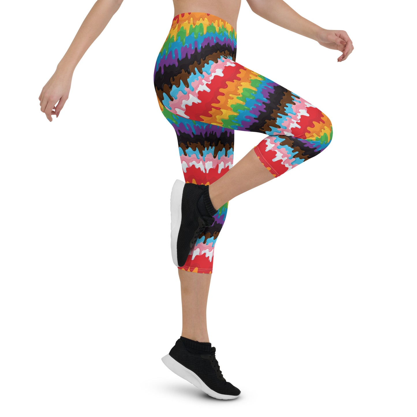 Progress Pride Pride Capri Leggings - LGBTQIA Red, Orange, Yellow, Green, Rainbow, Purple, Black, Pink and White Flag Activewear Pants - Parade Club Vacation Running Workout