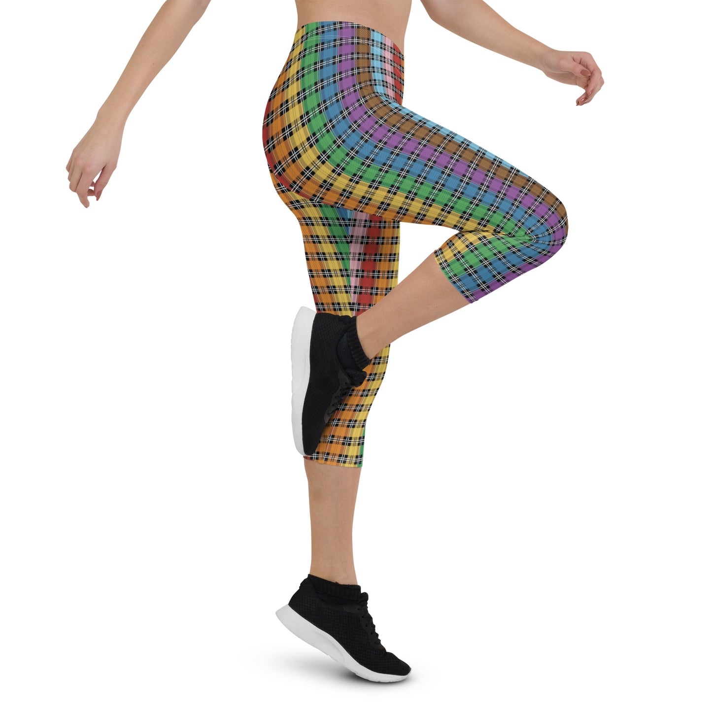 Progress Pride Pride Capri Leggings - LGBTQIA Red, Orange, Yellow, Green, Rainbow, Purple, Black, Pink and White Flag Activewear Pants - Parade Club Vacation Running Workout