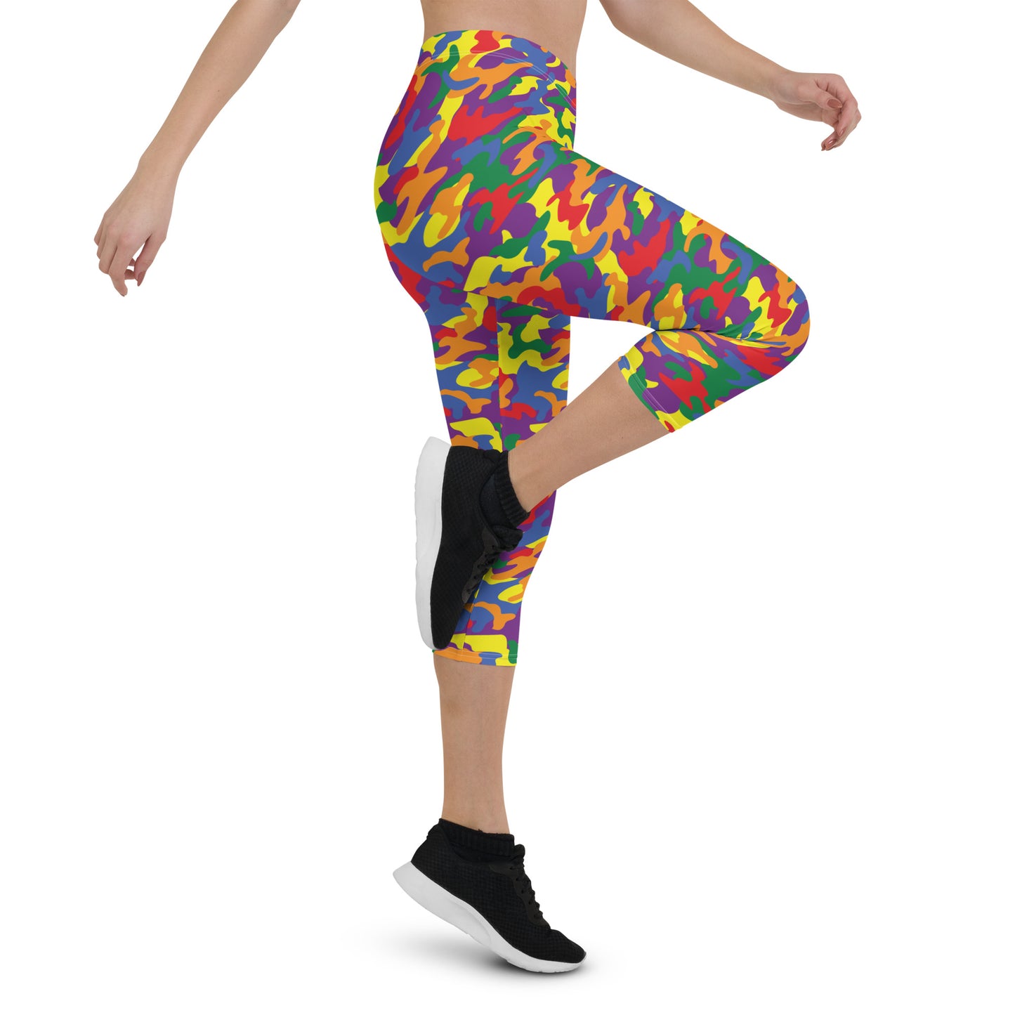 Rainbow Pride Capri Leggings - LGBTQIA Red, Orange, Yellow, Green, Blue, Indigo, and Viole Flag Activewear Pants - Parade Club Vacation Running Workout