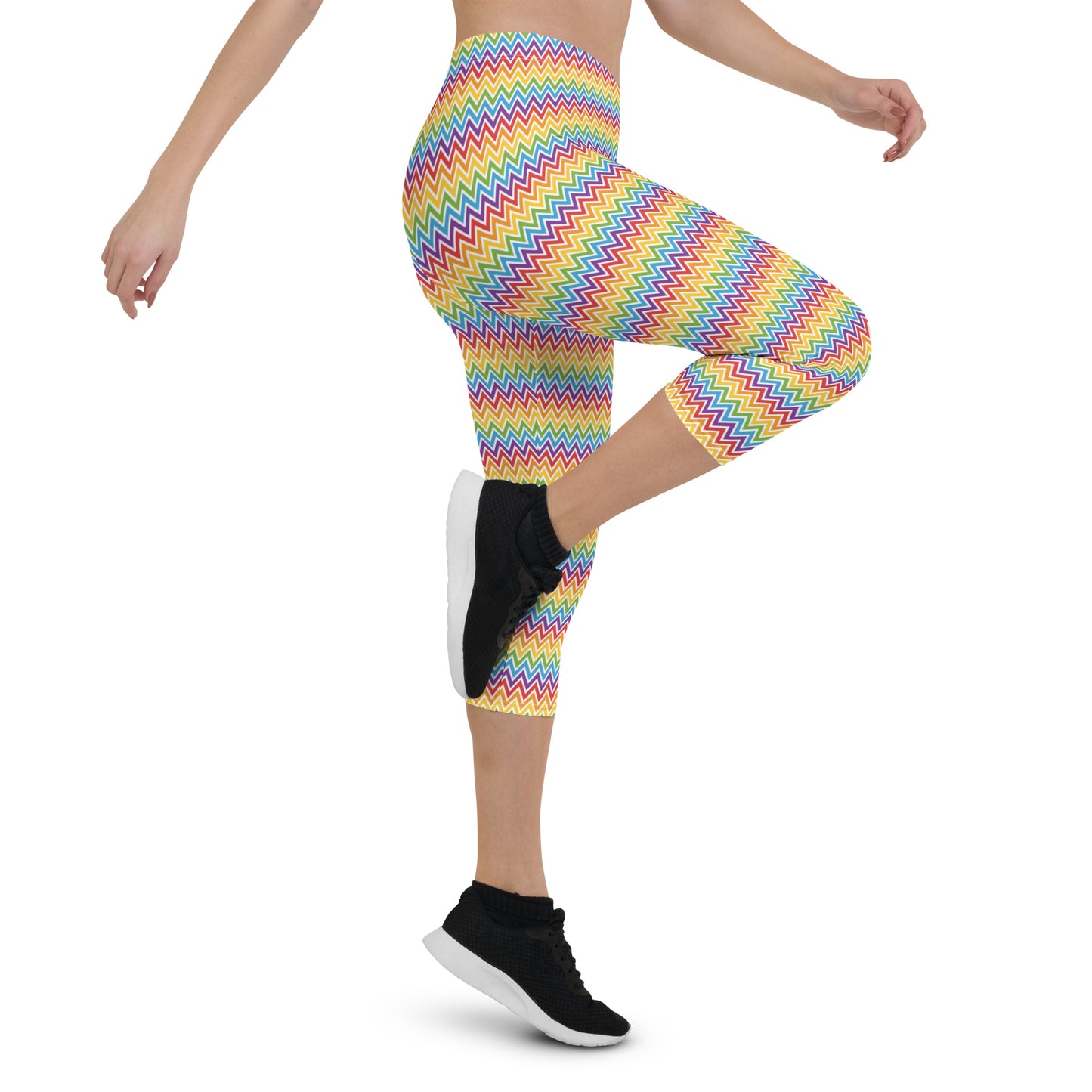 Rainbow Pride Capri Leggings - LGBTQIA Red, Orange, Yellow, Green, Blue, Indigo, and Viole Flag Activewear Pants - Parade Club Vacation Running Workout