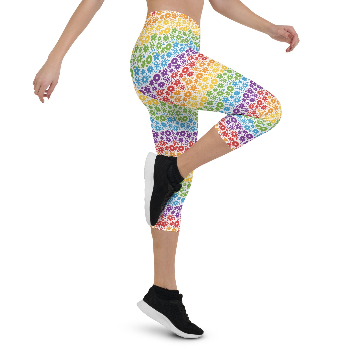 Rainbow Pride Capri Leggings - LGBTQIA Red, Orange, Yellow, Green, Blue, Indigo, and Viole Flag Activewear Pants - Parade Club Vacation Running Workout