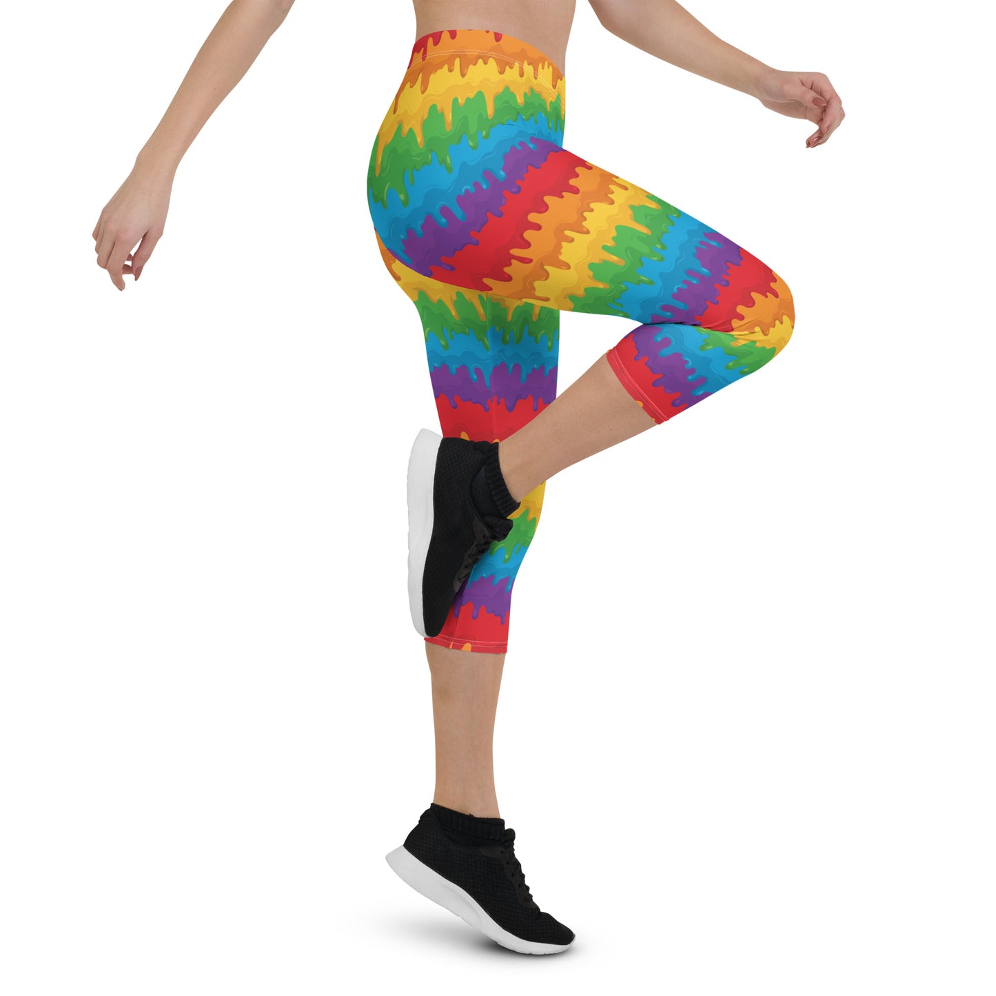 Rainbow Pride Capri Leggings - LGBTQIA Red, Orange, Yellow, Green, Blue, Indigo, and Viole Flag Activewear Pants - Parade Club Vacation Running Workout