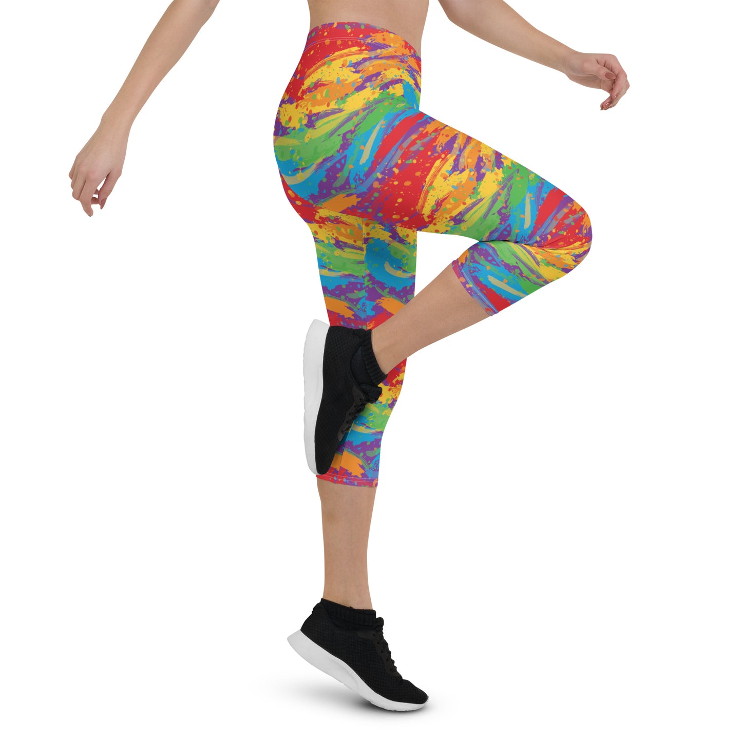 Rainbow Pride Capri Leggings - LGBTQIA Red, Orange, Yellow, Green, Blue, Indigo, and Viole Flag Activewear Pants - Parade Club Vacation Running Workout