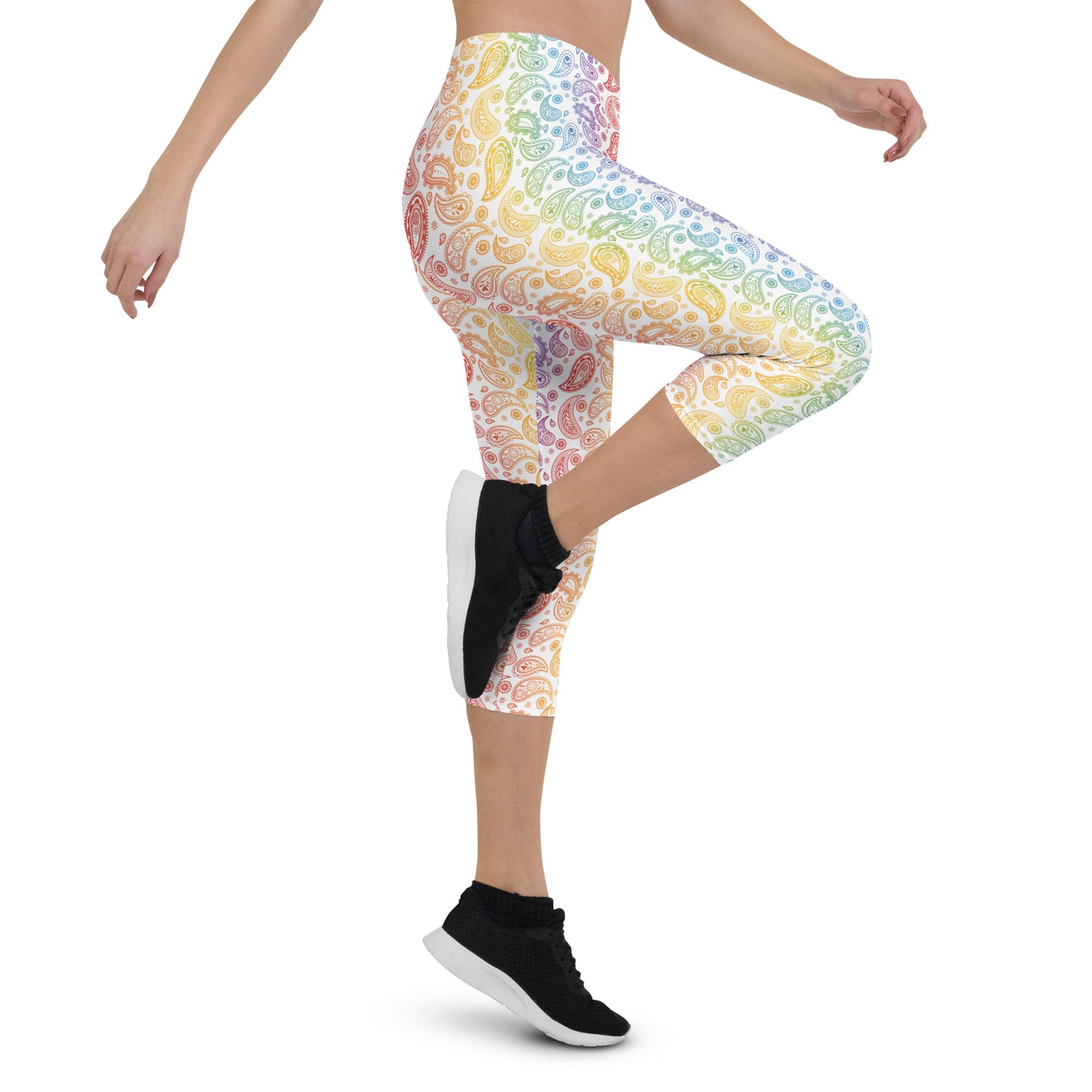 Rainbow Pride Capri Leggings - LGBTQIA Red, Orange, Yellow, Green, Blue, Indigo, and Viole Flag Activewear Pants - Parade Club Vacation Running Workout