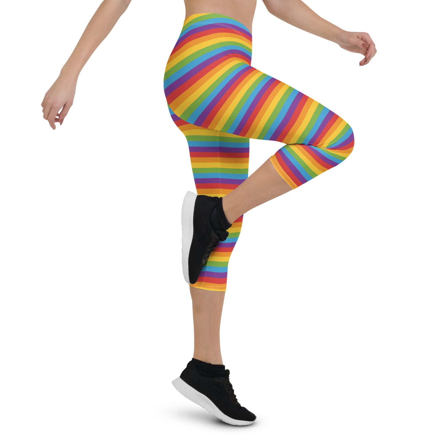 Rainbow Pride Capri Leggings - LGBTQIA Red, Orange, Yellow, Green, Blue, Indigo, and Viole Flag Activewear Pants - Parade Club Vacation Running Workout