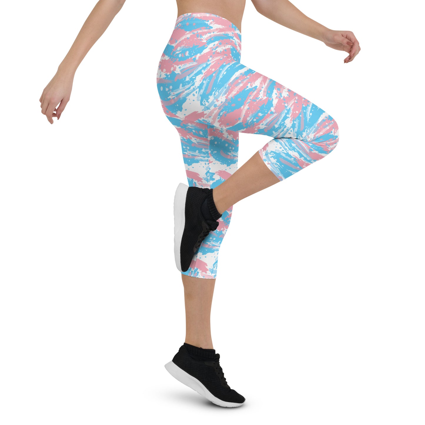 Transgender Pride Capri Leggings - LGBTQIA Pink White Blue Flag Activewear Pants - Parade Club Vacation Running Workout