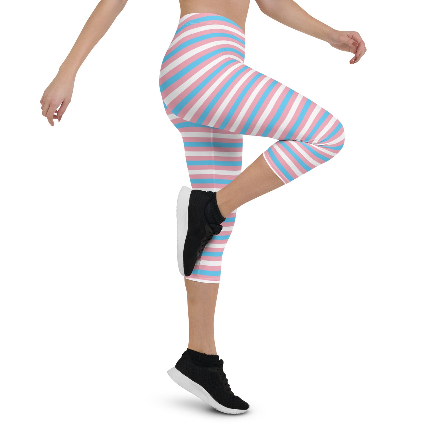 Transgender Pride Capri Leggings - LGBTQIA Pink White Blue Flag Activewear Pants - Parade Club Vacation Running Workout