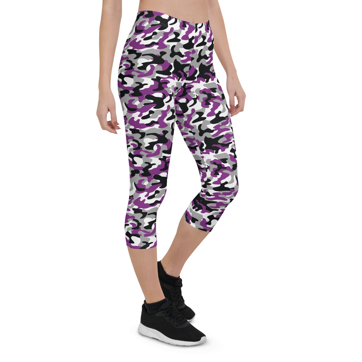 Asexual Pride Capri Leggings - LGBTQIA Black, Gray, Purple, and White  Flag Activewear Pants - Parade Club Vacation Running Workout