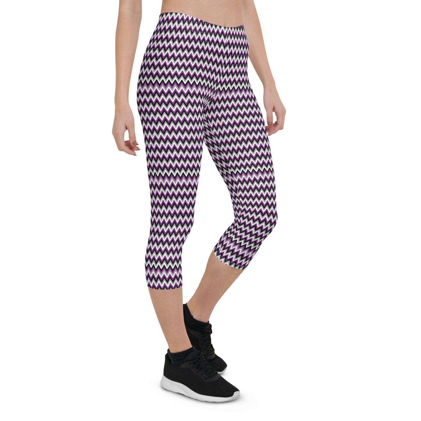 Asexual Pride Capri Leggings - LGBTQIA Black, Gray, Purple, and White  Flag Activewear Pants - Parade Club Vacation Running Workout