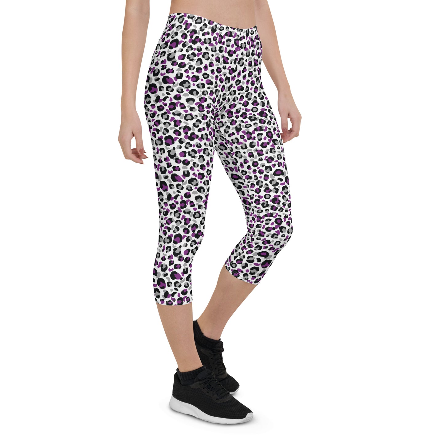 Asexual Pride Capri Leggings - LGBTQIA Black, Gray, Purple, and White  Flag Activewear Pants - Parade Club Vacation Running Workout