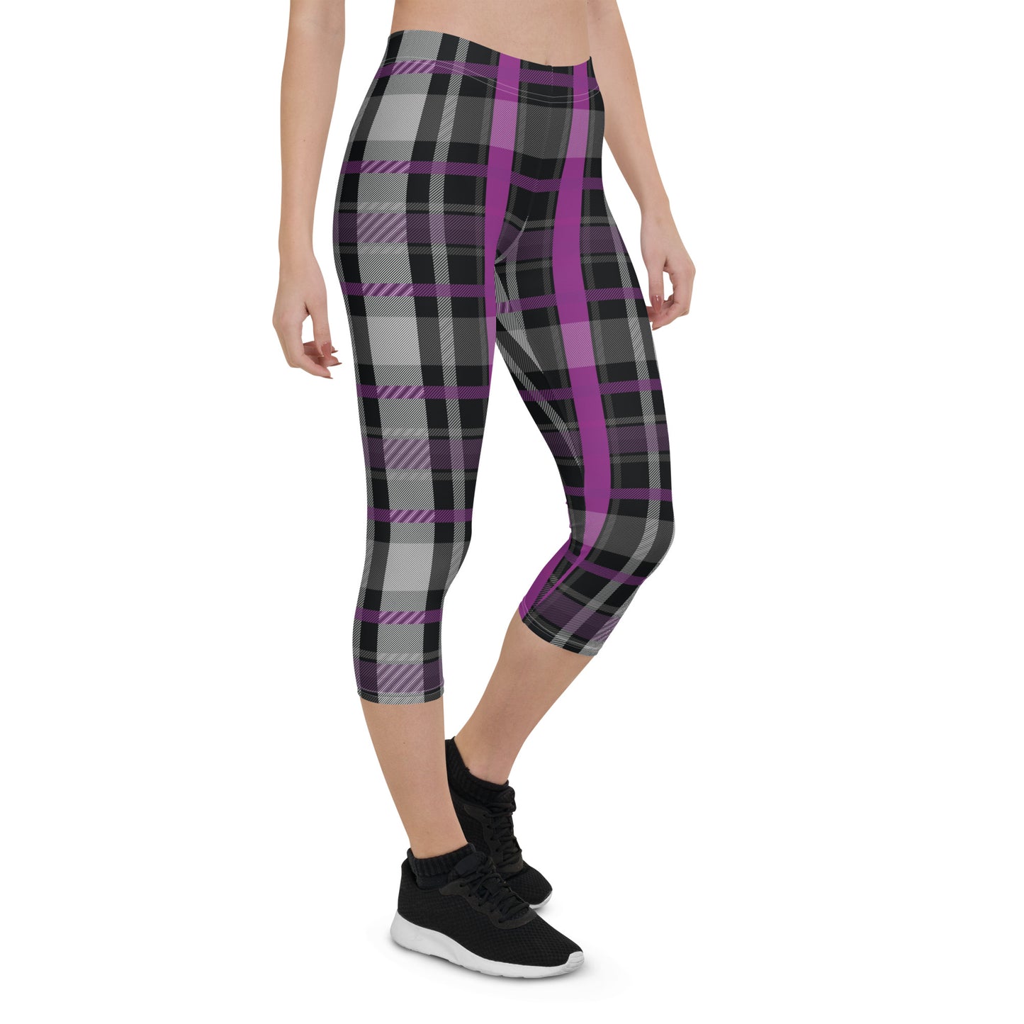 Asexual Pride Capri Leggings - LGBTQIA Black, Gray, Purple, and White  Flag Activewear Pants - Parade Club Vacation Running Workout