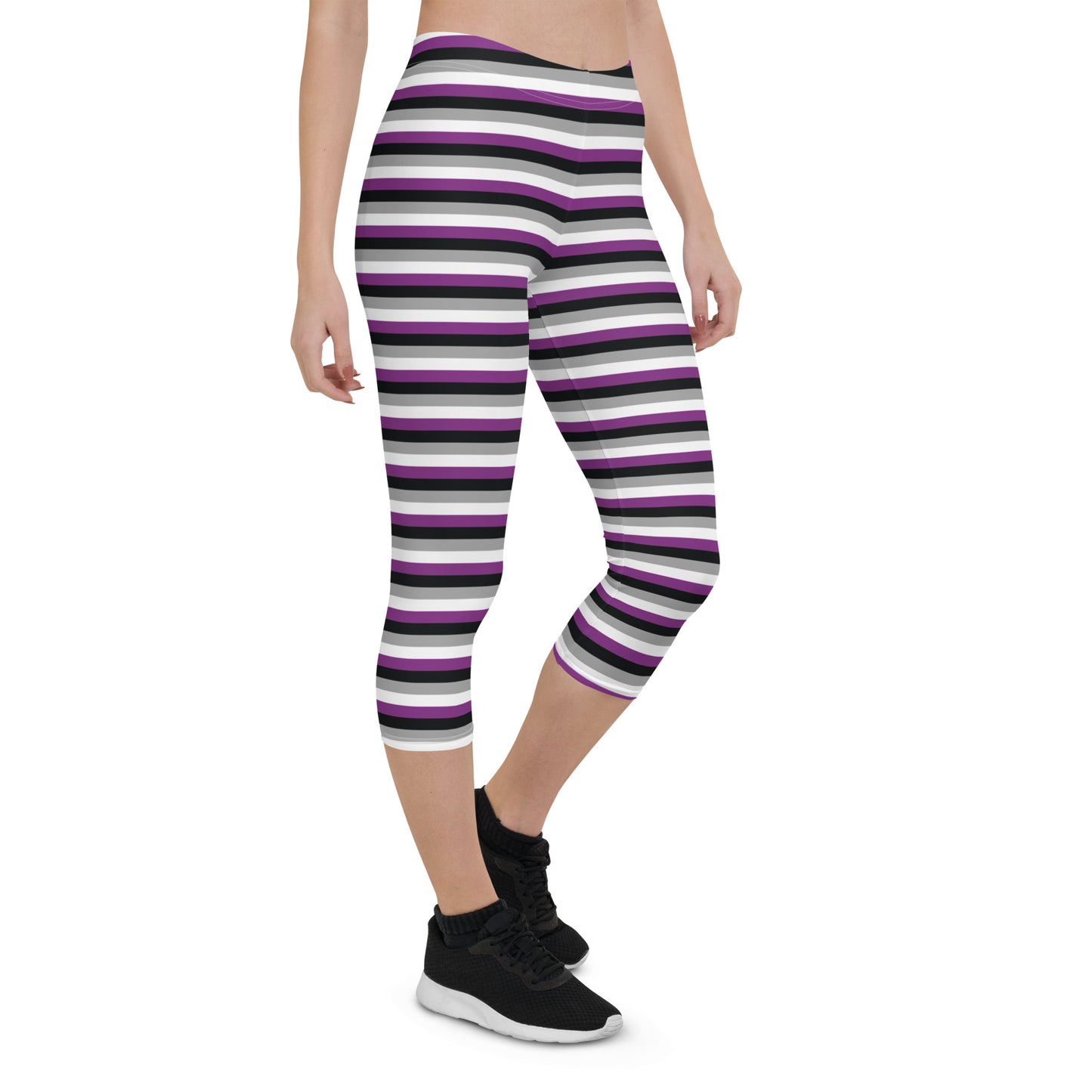 Asexual Pride Capri Leggings - LGBTQIA Black, Gray, Purple, and White  Flag Activewear Pants - Parade Club Vacation Running Workout