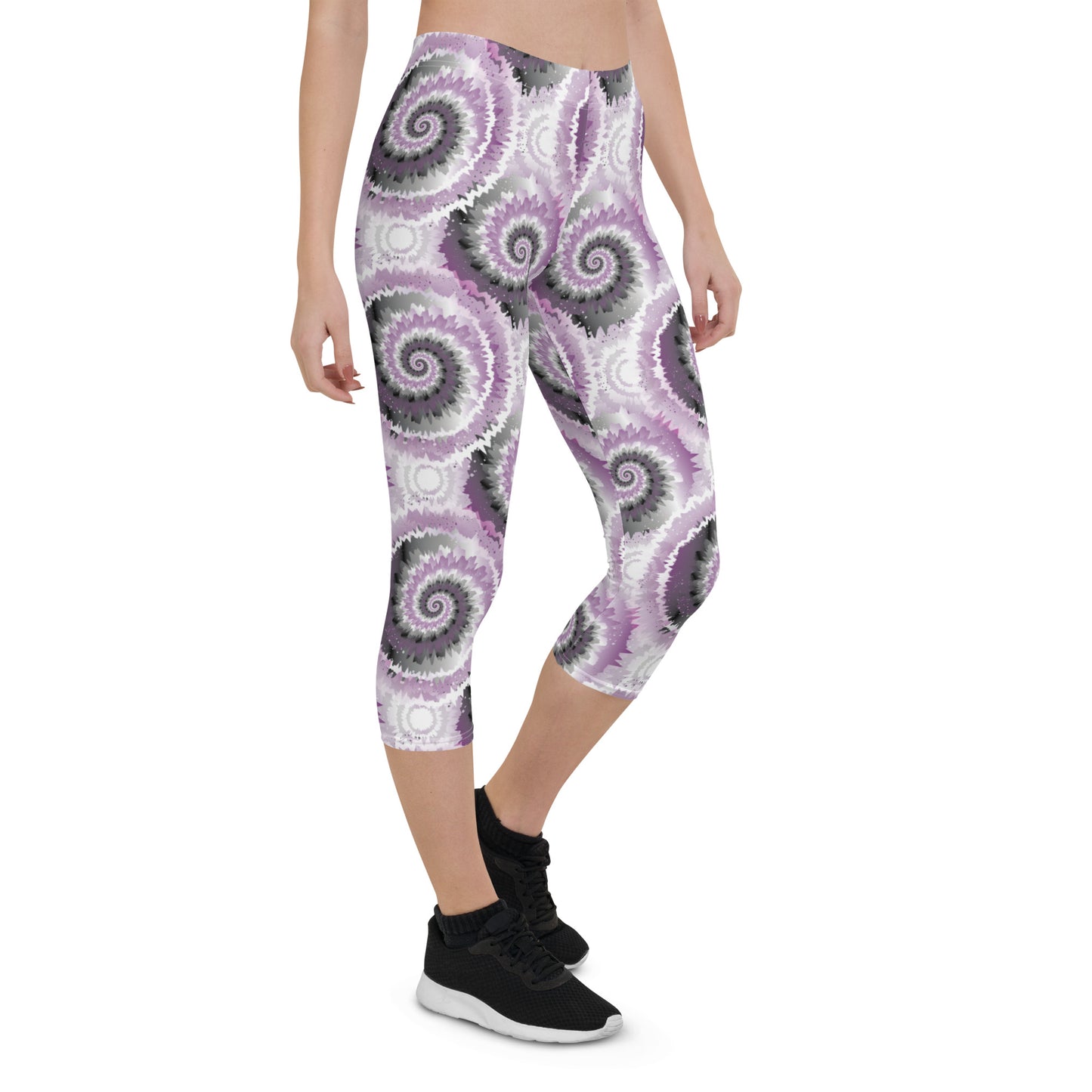 Asexual Pride Capri Leggings - LGBTQIA Black, Gray, Purple, and White  Flag Activewear Pants - Parade Club Vacation Running Workout