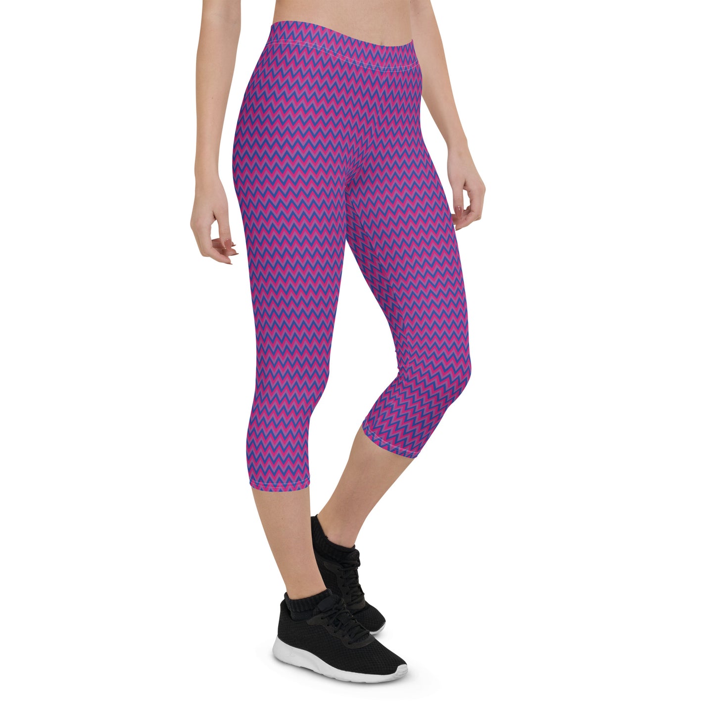 Bisexual Pride  Capri Leggings - LGBTQIA Pink, Purple, Blue Flag Activewear Pants - Parade Club Vacation Running Workout