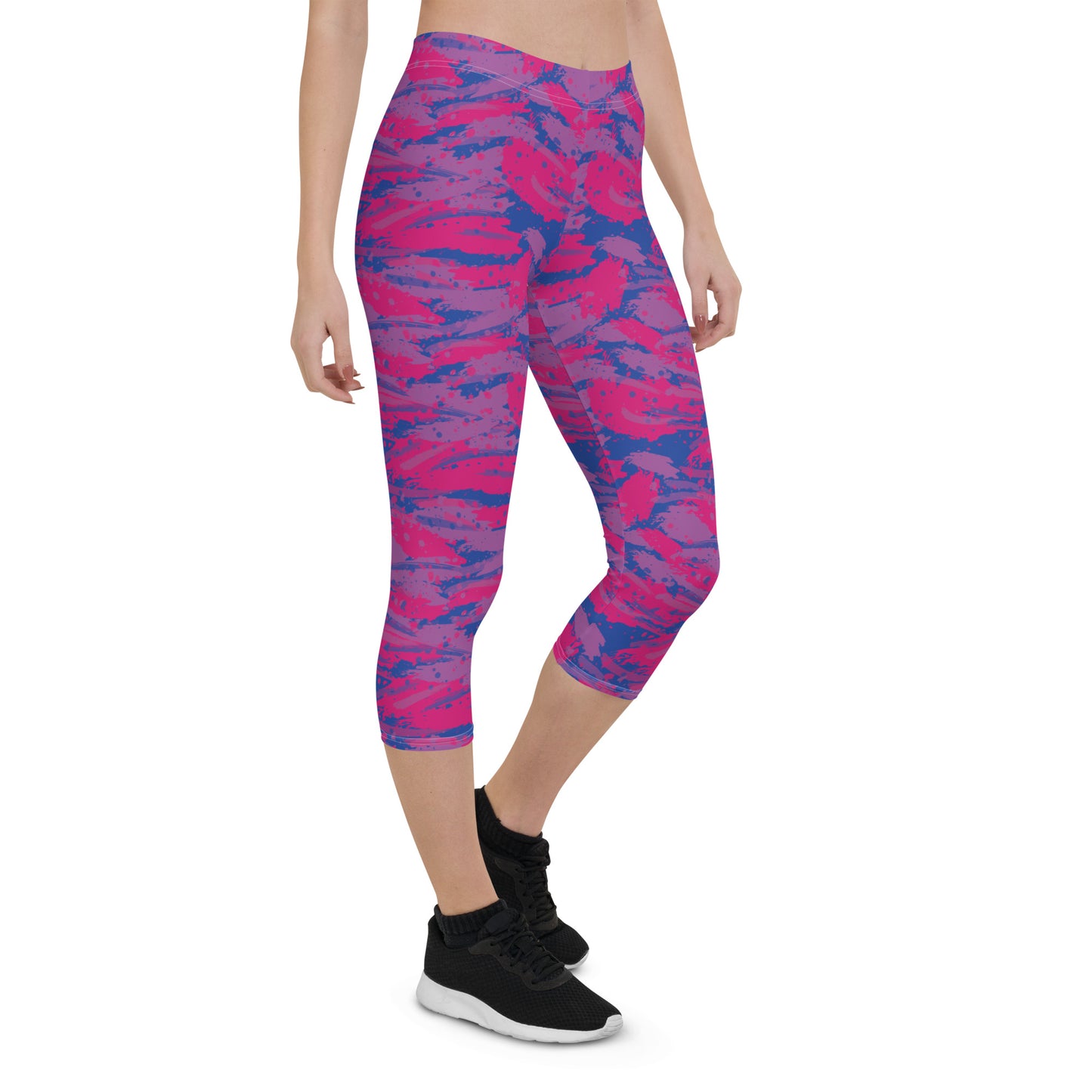 Bisexual Pride  Capri Leggings - LGBTQIA Pink, Purple, Blue Flag Activewear Pants - Parade Club Vacation Running Workout