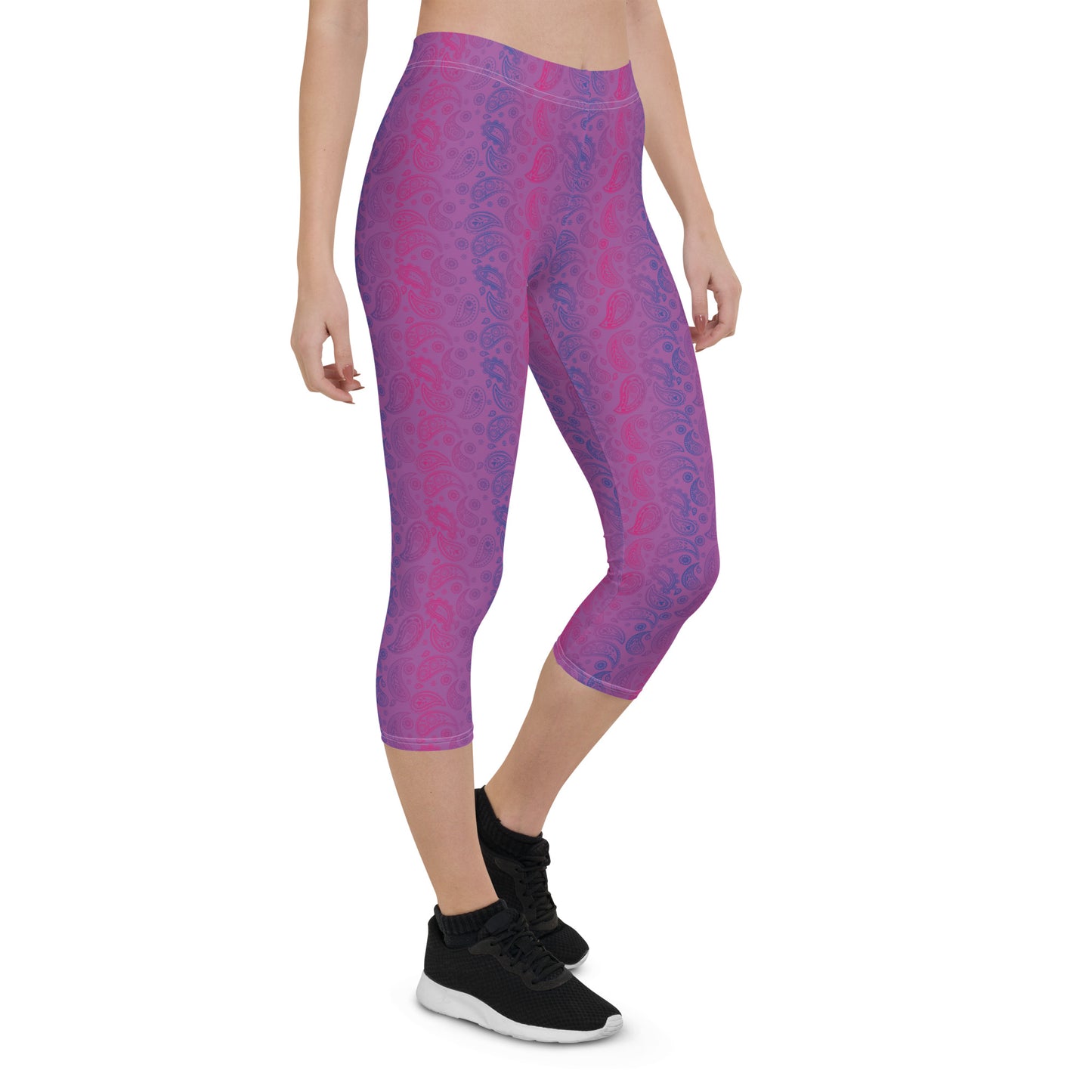 Bisexual Pride  Capri Leggings - LGBTQIA Pink, Purple, Blue Flag Activewear Pants - Parade Club Vacation Running Workout