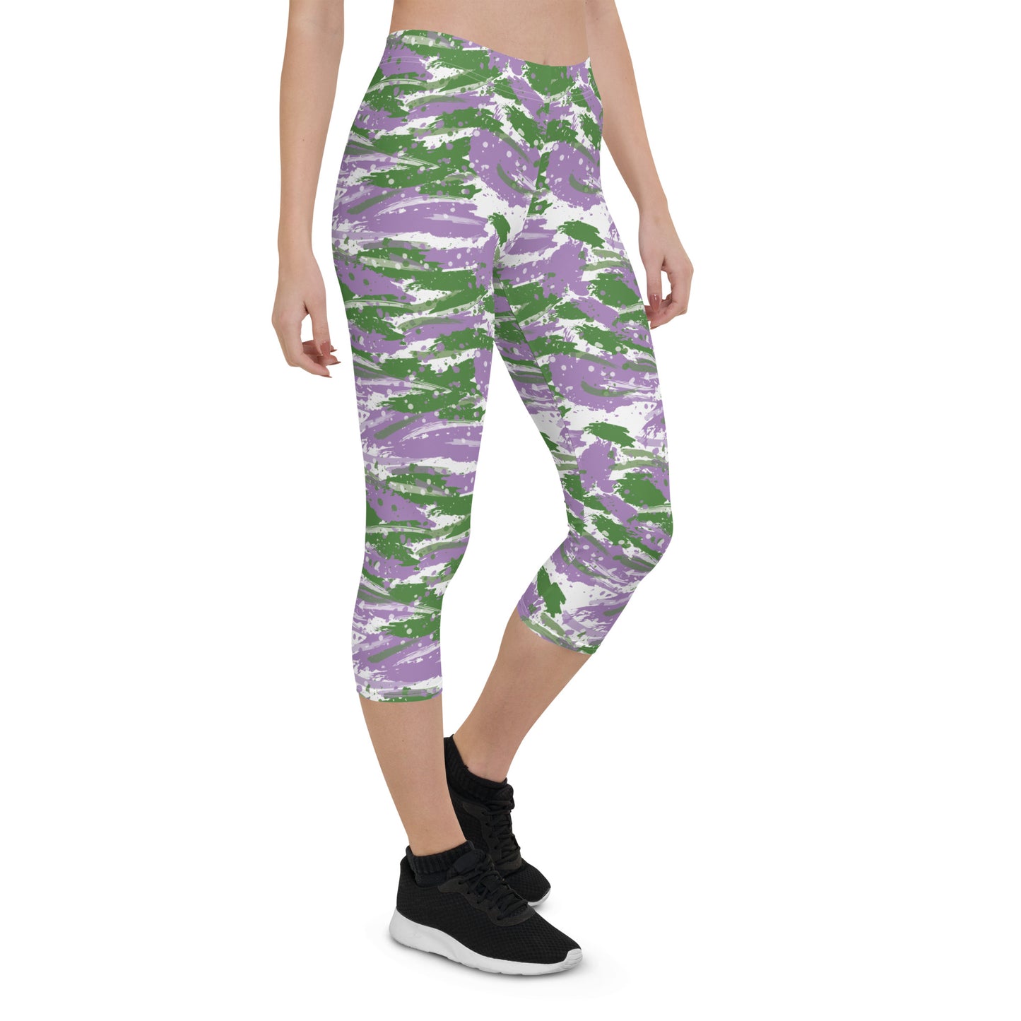 Gender Queer Pride  Capri Leggings - LGBTQIA Purple, White, Green Flag Activewear Pants - Parade Club Vacation Running Workout