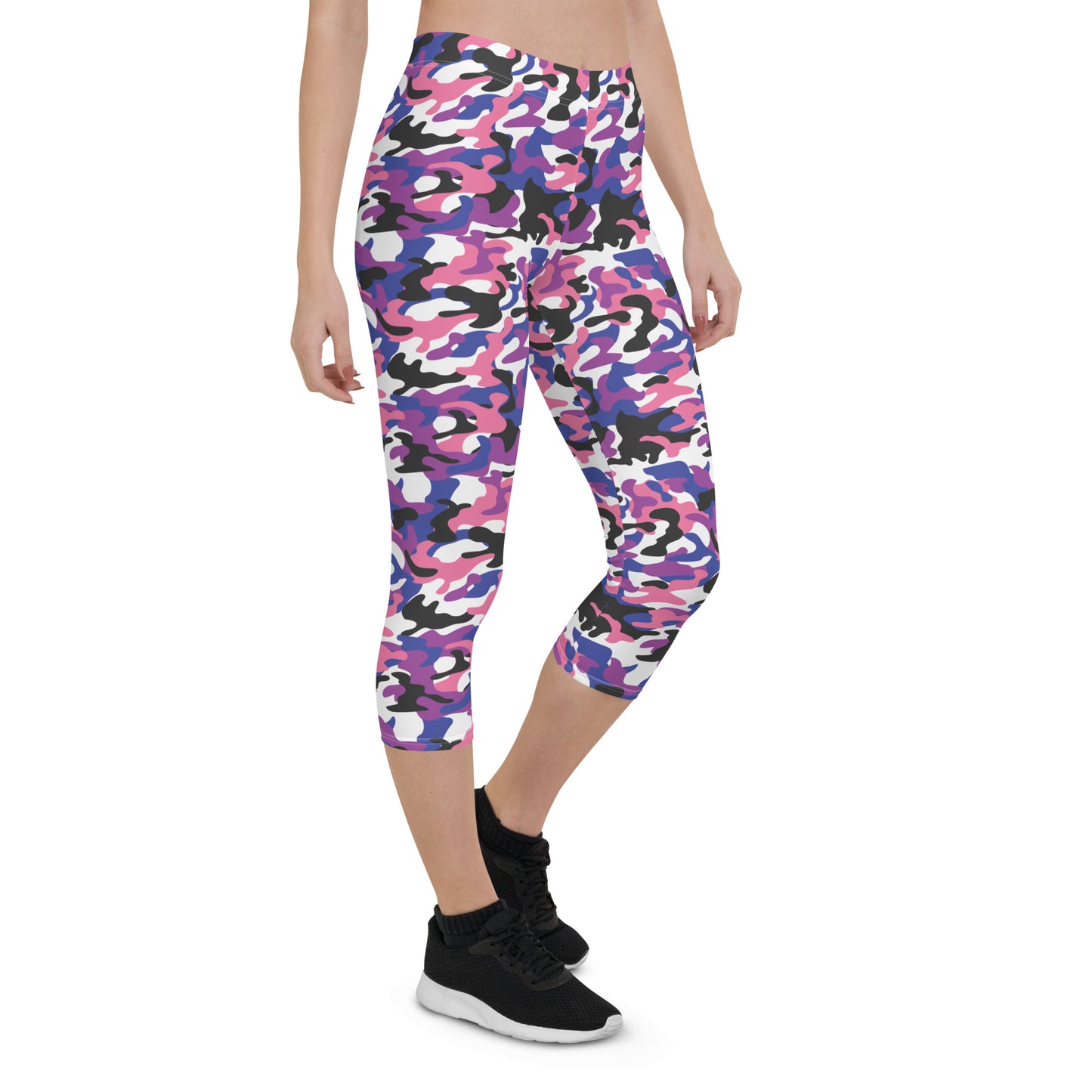 Genderfluid Pride Capri Leggings - LGBTQIA Pink, White, Purple, Black, Blue Flag Activewear Pants - Parade Club Vacation Running Workout