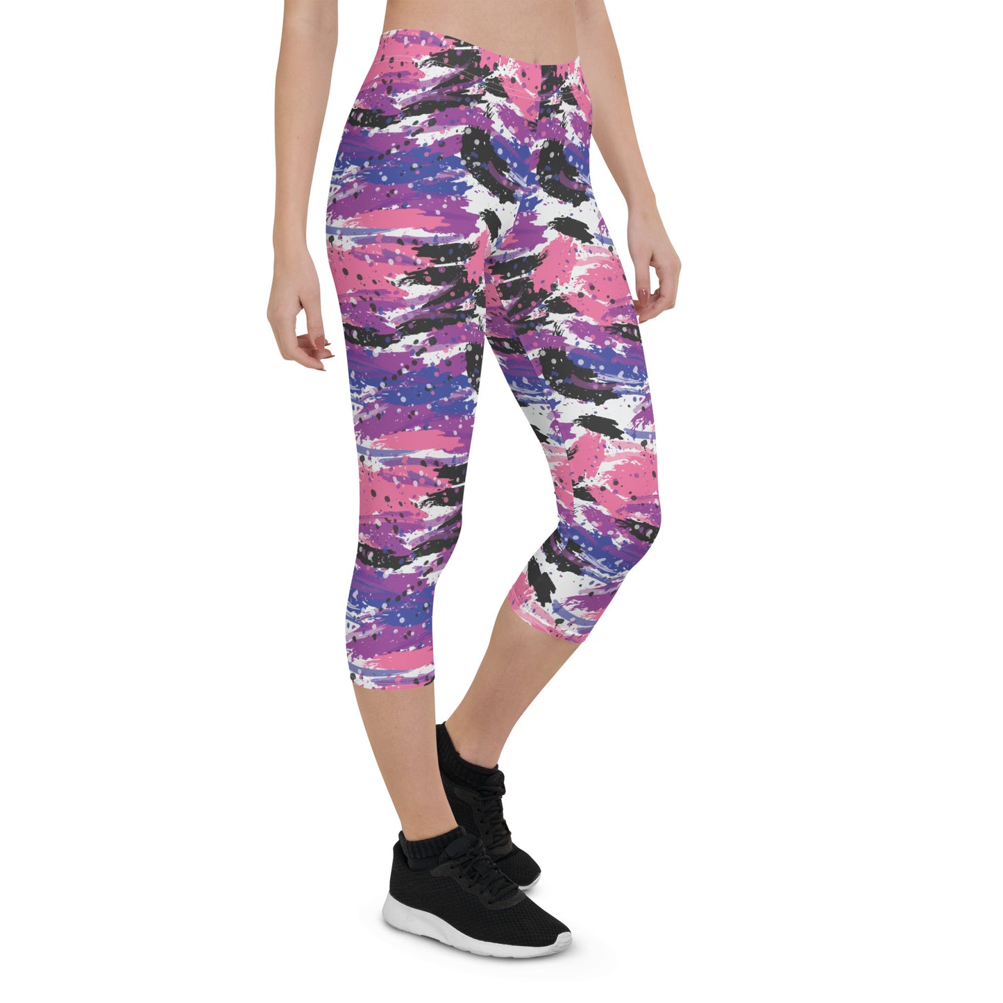 Genderfluid Pride Capri Leggings - LGBTQIA Pink, White, Purple, Black, Blue Flag Activewear Pants - Parade Club Vacation Running Workout