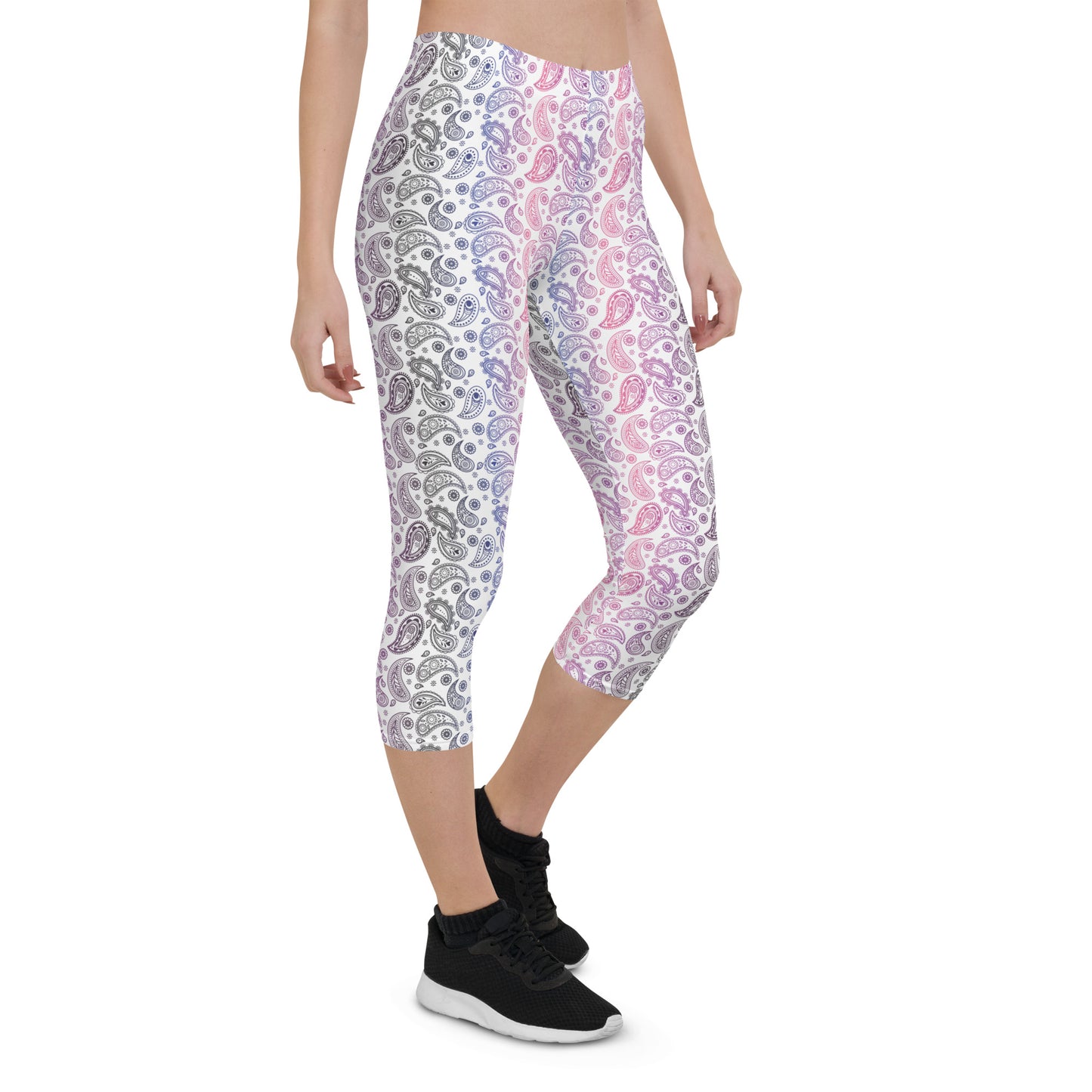 Genderfluid Pride Capri Leggings - LGBTQIA Pink, White, Purple, Black, Blue Flag Activewear Pants - Parade Club Vacation Running Workout