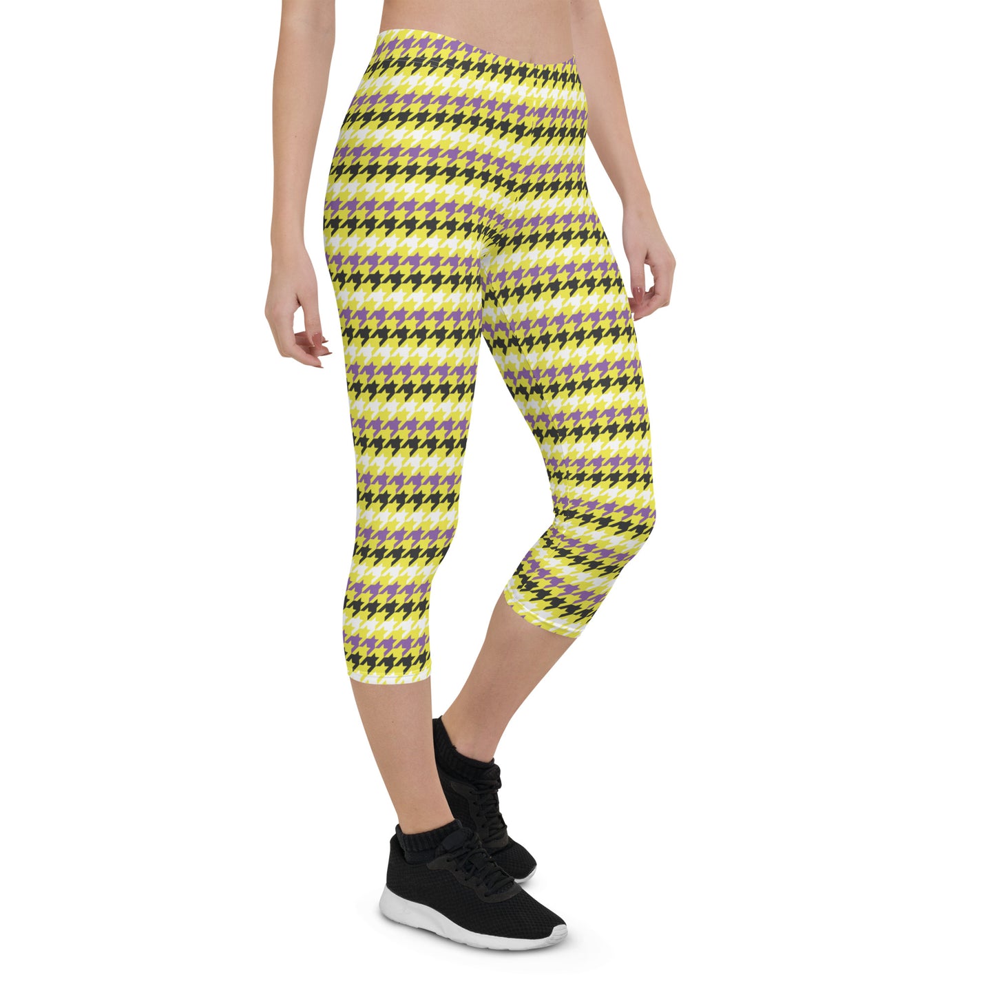 Non Binary Pride  Capri Leggings - LGBTQIA Yellow, Purple, White, Black Flag Activewear Pants - Parade Club Vacation Running Workout