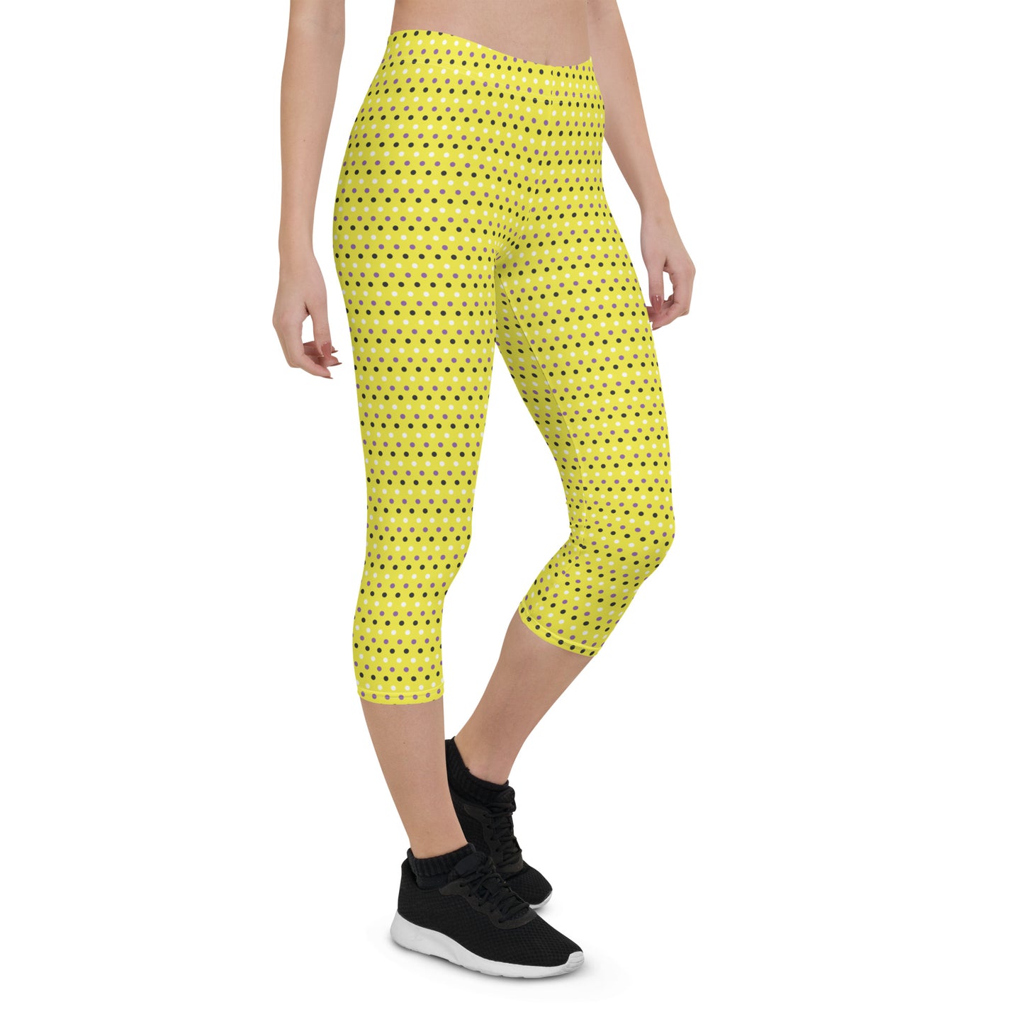 Non Binary Pride  Capri Leggings - LGBTQIA Yellow, Purple, White, Black Flag Activewear Pants - Parade Club Vacation Running Workout