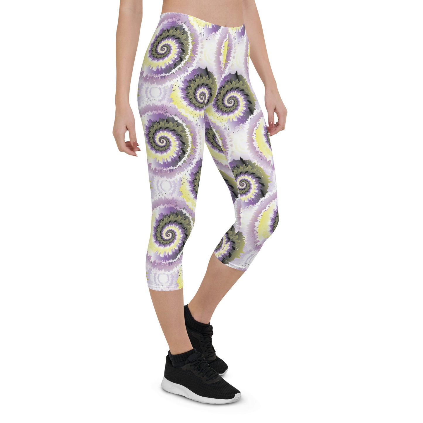 Non Binary Pride  Capri Leggings - LGBTQIA Yellow, Purple, White, Black Flag Activewear Pants - Parade Club Vacation Running Workout