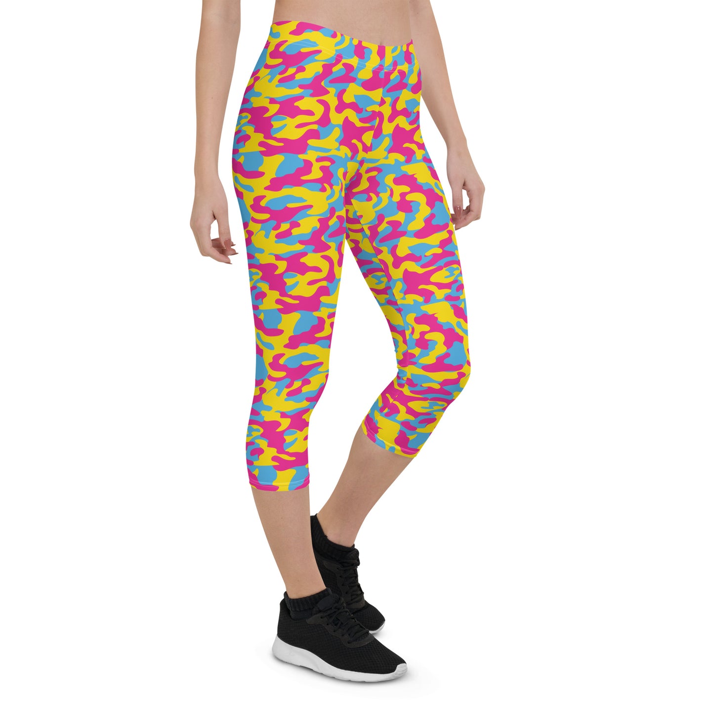 Pansexual Pride  Capri Leggings - LGBTQIA Pink, Blue, Yellow  Flag Activewear Pants - Parade Club Vacation Running Workout