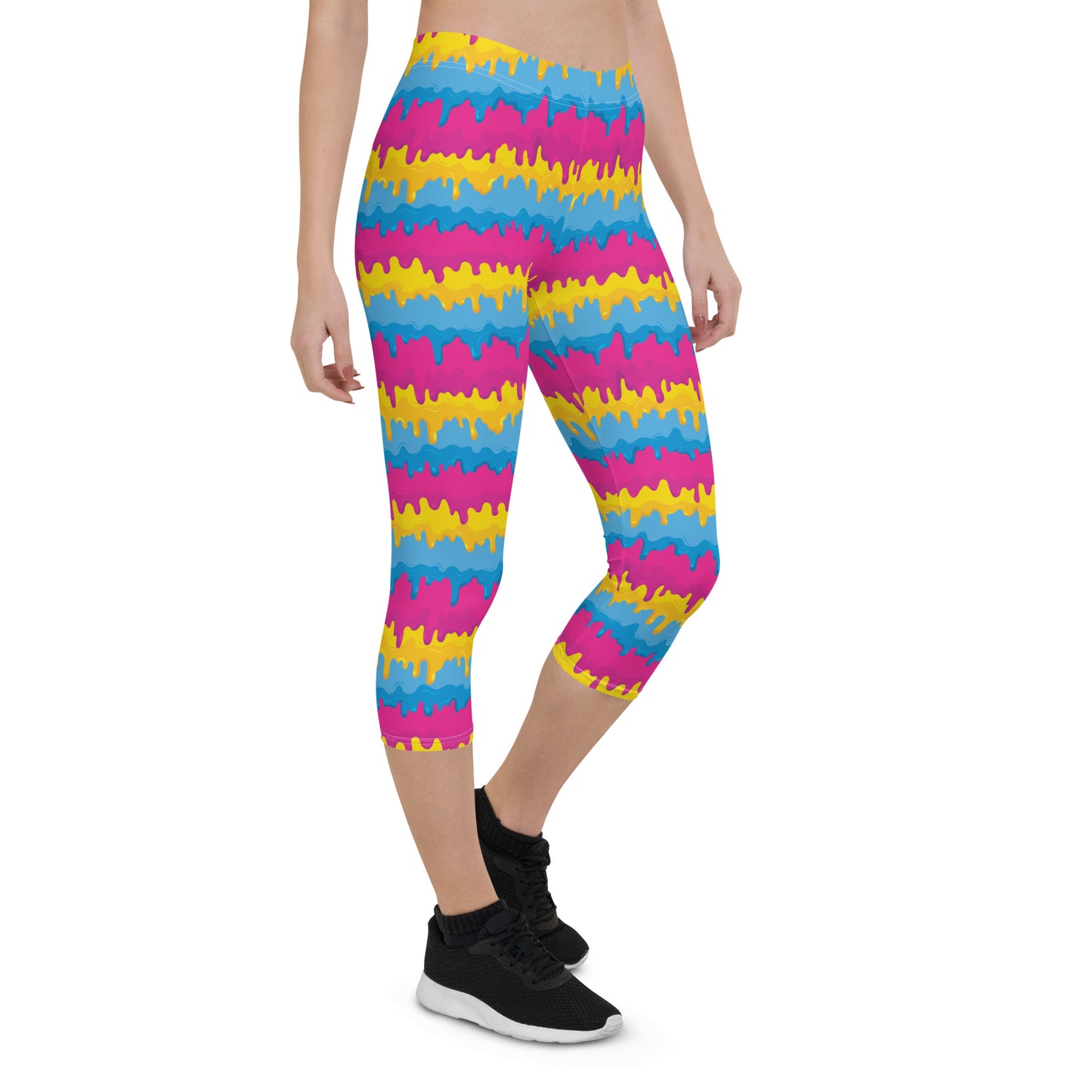 Pansexual Pride  Capri Leggings - LGBTQIA Pink, Blue, Yellow  Flag Activewear Pants - Parade Club Vacation Running Workout