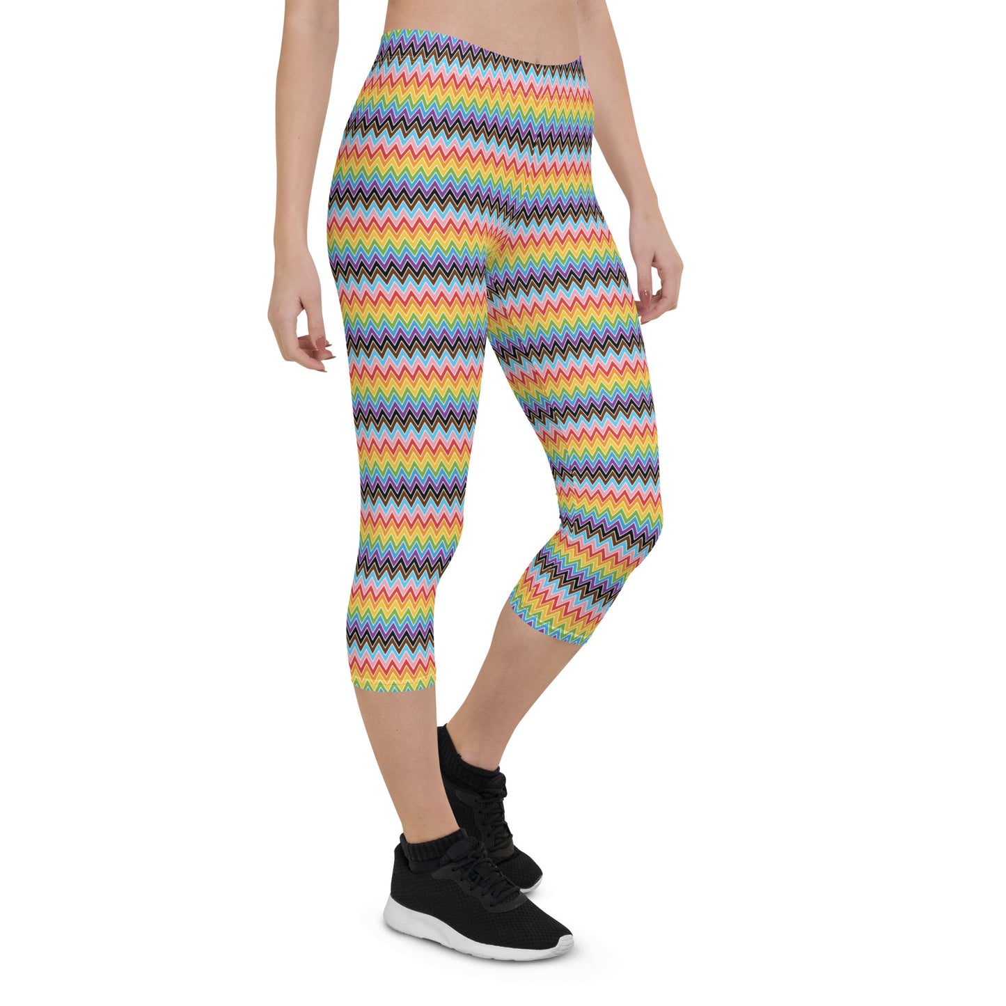 Progress Pride Pride Capri Leggings - LGBTQIA Red, Orange, Yellow, Green, Rainbow, Purple, Black, Pink and White Flag Activewear Pants - Parade Club Vacation Running Workout