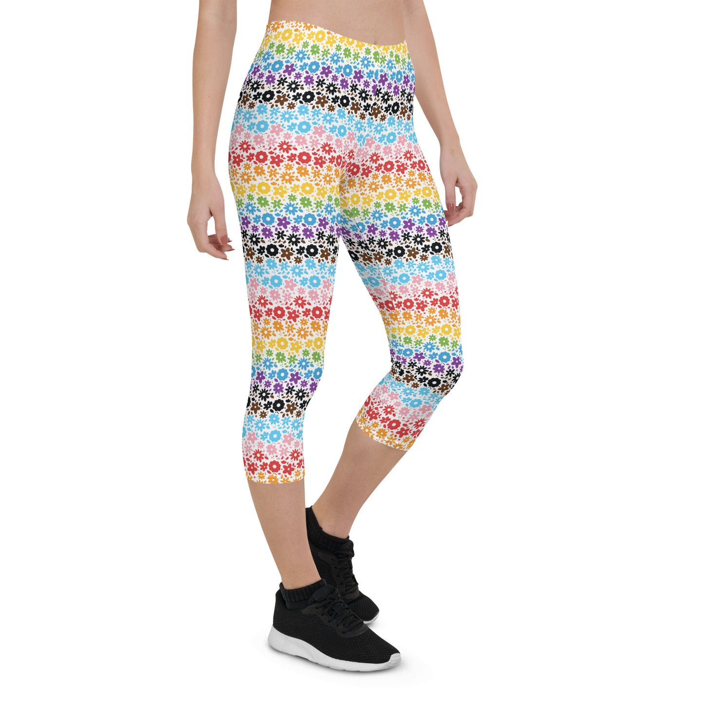 Progress Pride Pride Capri Leggings - LGBTQIA Red, Orange, Yellow, Green, Rainbow, Purple, Black, Pink and White Flag Activewear Pants - Parade Club Vacation Running Workout