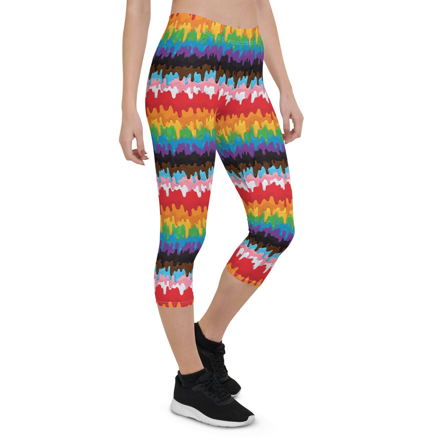 Progress Pride Pride Capri Leggings - LGBTQIA Red, Orange, Yellow, Green, Rainbow, Purple, Black, Pink and White Flag Activewear Pants - Parade Club Vacation Running Workout