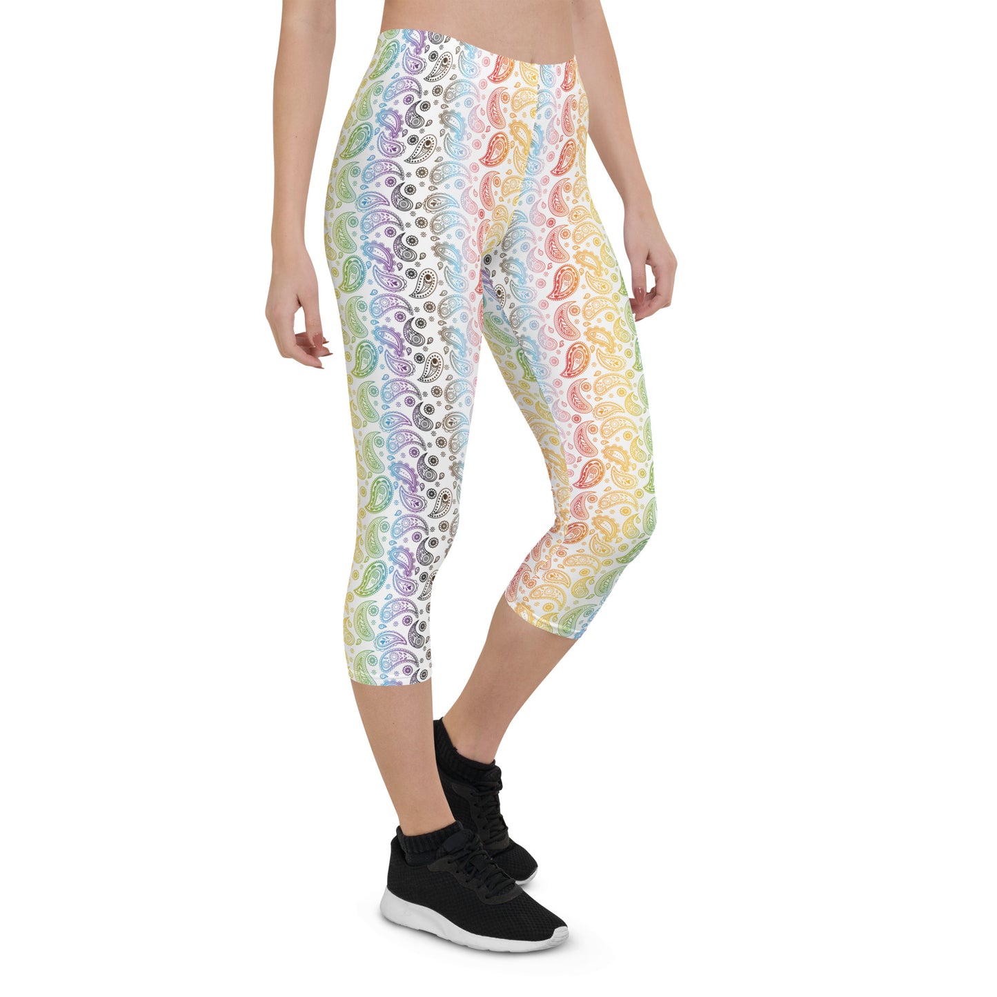 Progress Pride Pride Capri Leggings - LGBTQIA Red, Orange, Yellow, Green, Rainbow, Purple, Black, Pink and White Flag Activewear Pants - Parade Club Vacation Running Workout