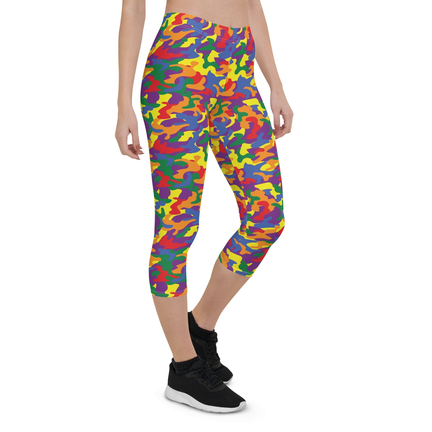 Rainbow Pride Capri Leggings - LGBTQIA Red, Orange, Yellow, Green, Blue, Indigo, and Viole Flag Activewear Pants - Parade Club Vacation Running Workout