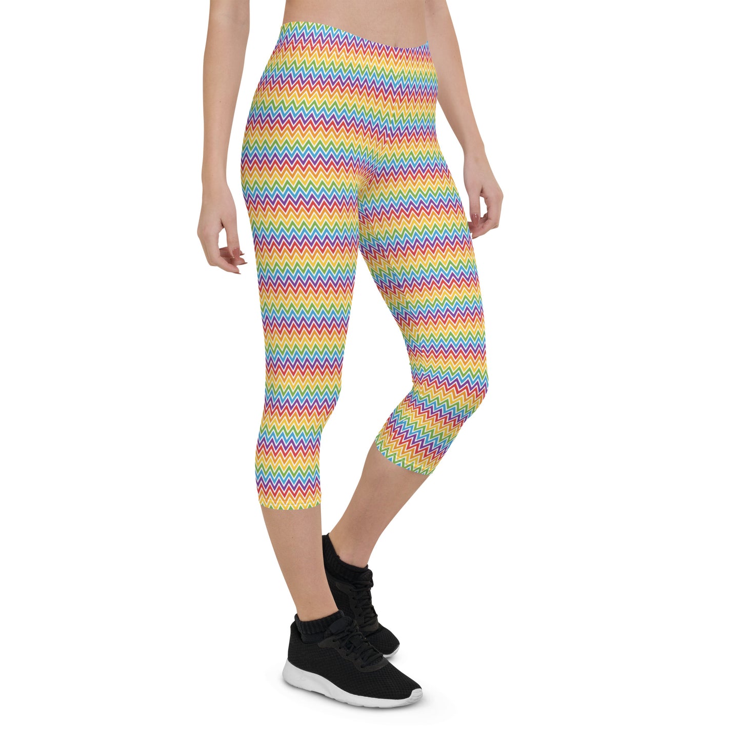 Rainbow Pride Capri Leggings - LGBTQIA Red, Orange, Yellow, Green, Blue, Indigo, and Viole Flag Activewear Pants - Parade Club Vacation Running Workout