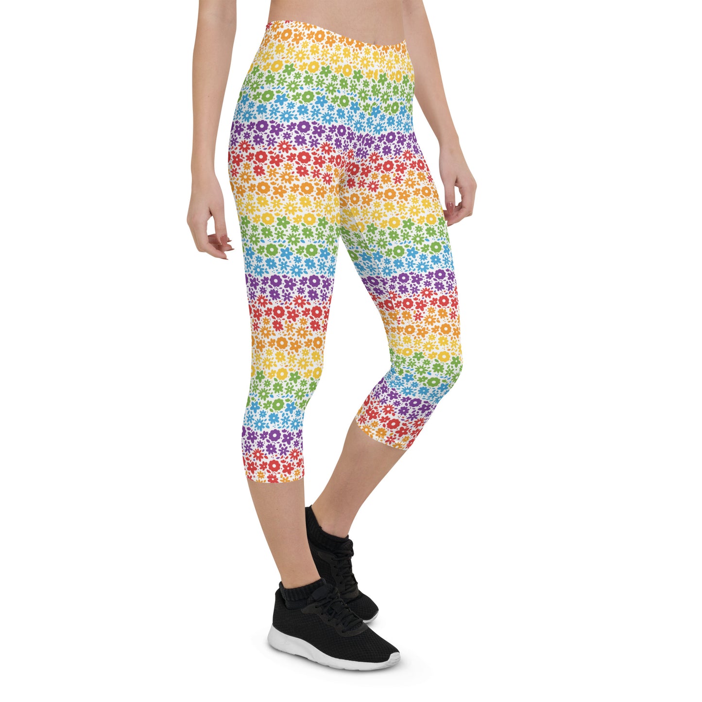 Rainbow Pride Capri Leggings - LGBTQIA Red, Orange, Yellow, Green, Blue, Indigo, and Viole Flag Activewear Pants - Parade Club Vacation Running Workout