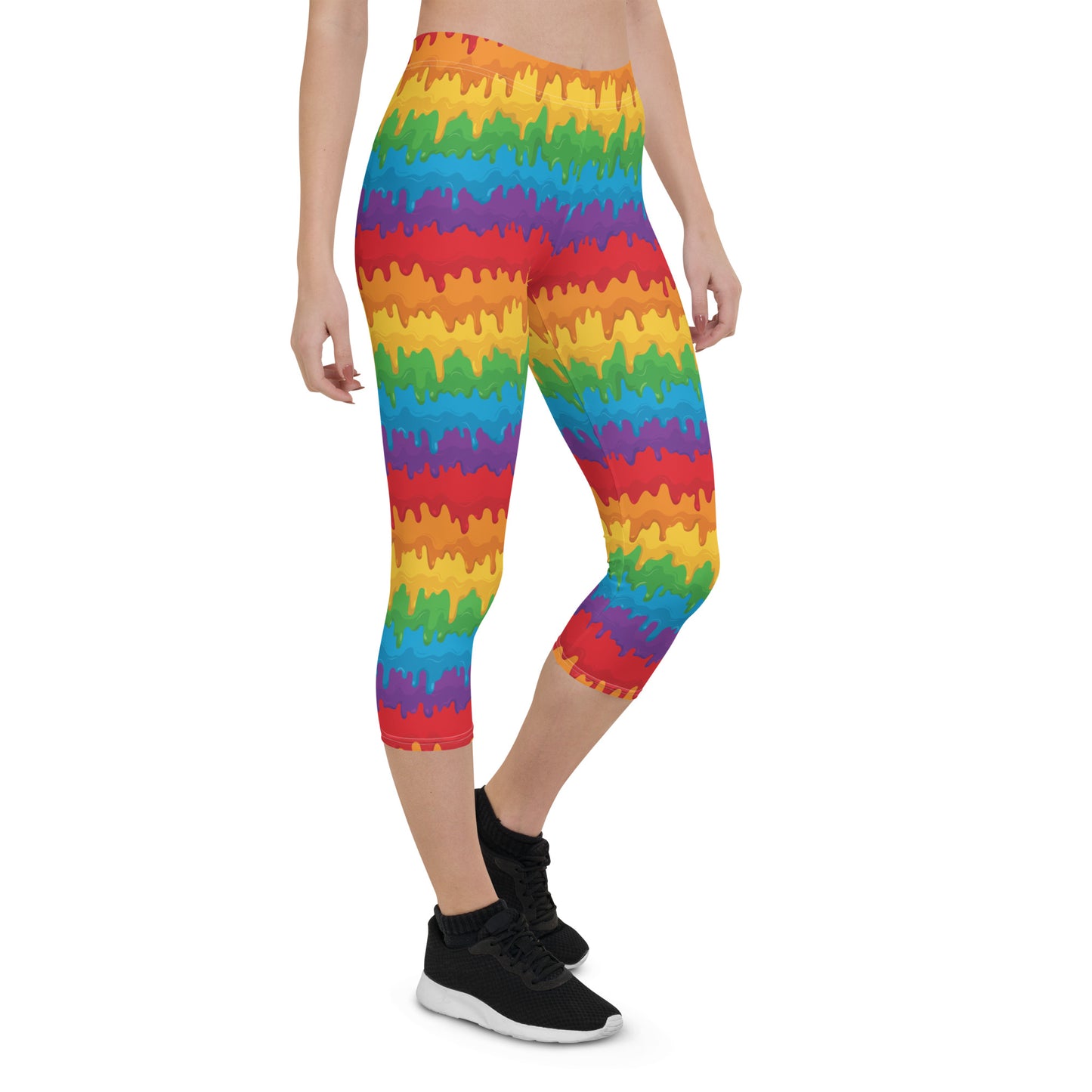 Rainbow Pride Capri Leggings - LGBTQIA Red, Orange, Yellow, Green, Blue, Indigo, and Viole Flag Activewear Pants - Parade Club Vacation Running Workout