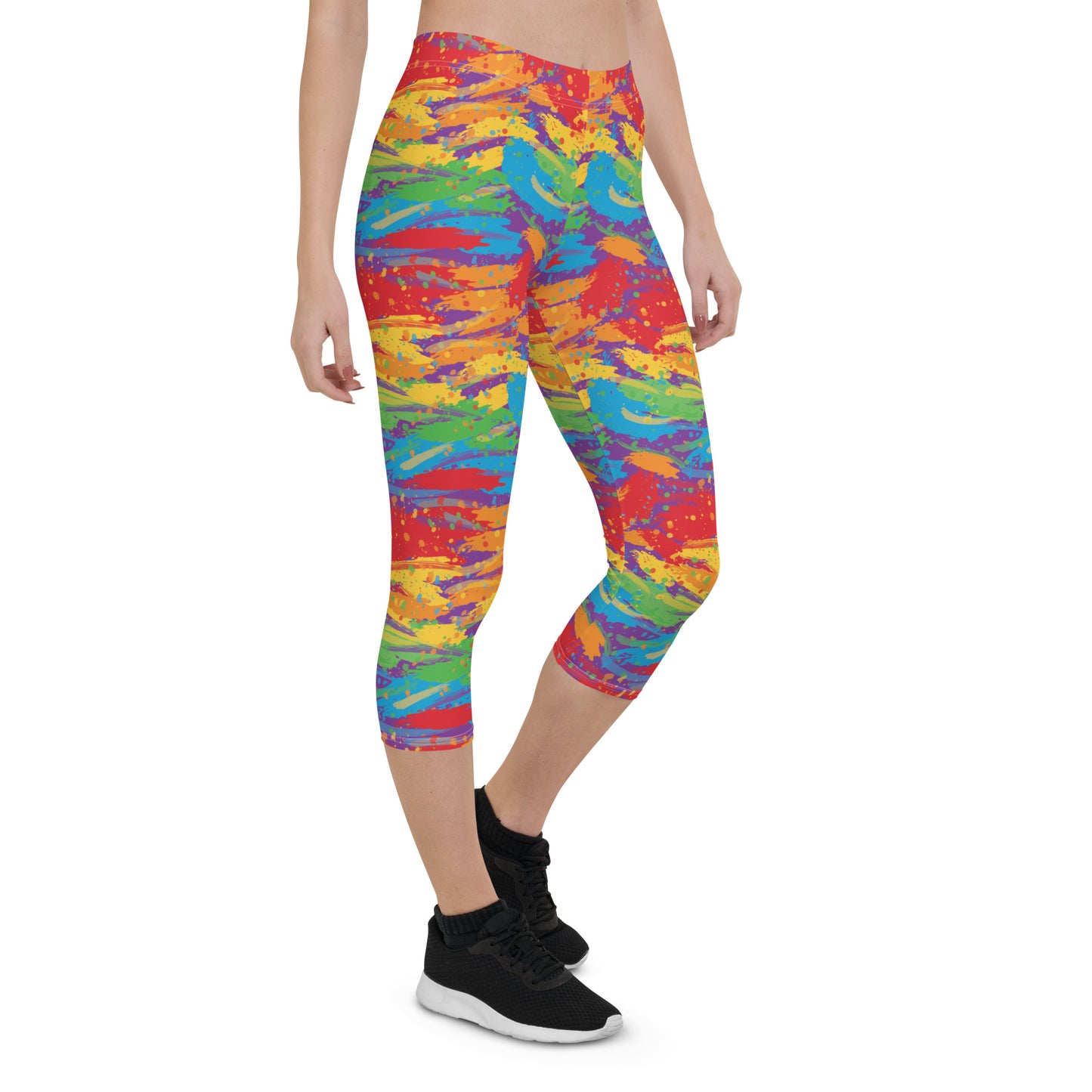 Rainbow Pride Capri Leggings - LGBTQIA Red, Orange, Yellow, Green, Blue, Indigo, and Viole Flag Activewear Pants - Parade Club Vacation Running Workout