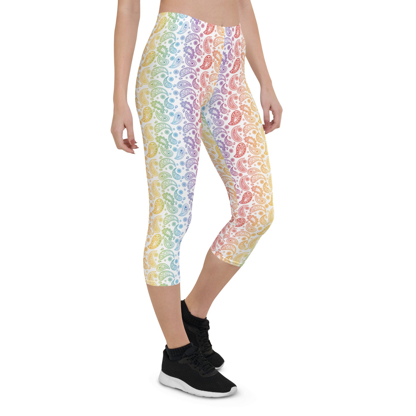 Rainbow Pride Capri Leggings - LGBTQIA Red, Orange, Yellow, Green, Blue, Indigo, and Viole Flag Activewear Pants - Parade Club Vacation Running Workout