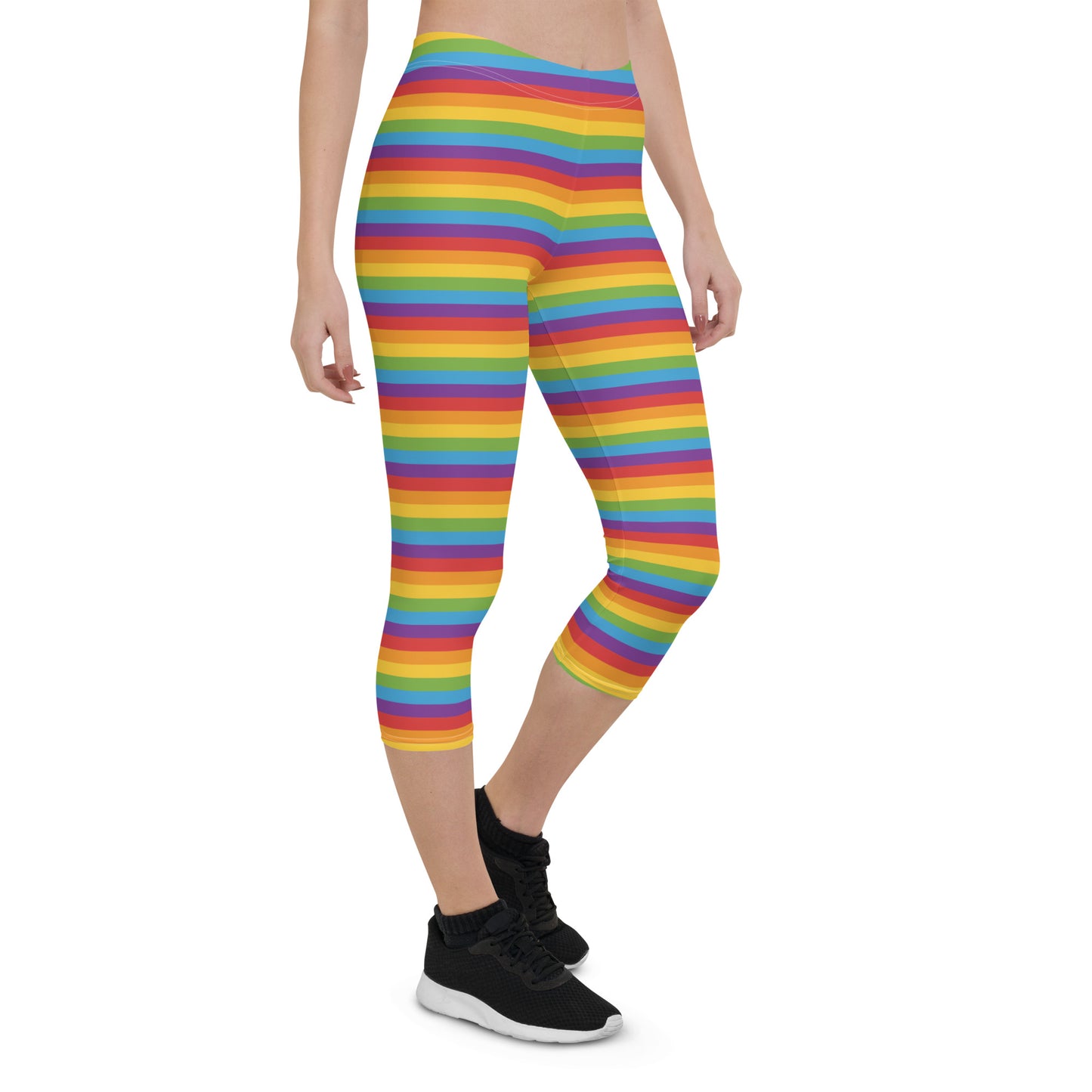 Rainbow Pride Capri Leggings - LGBTQIA Red, Orange, Yellow, Green, Blue, Indigo, and Viole Flag Activewear Pants - Parade Club Vacation Running Workout