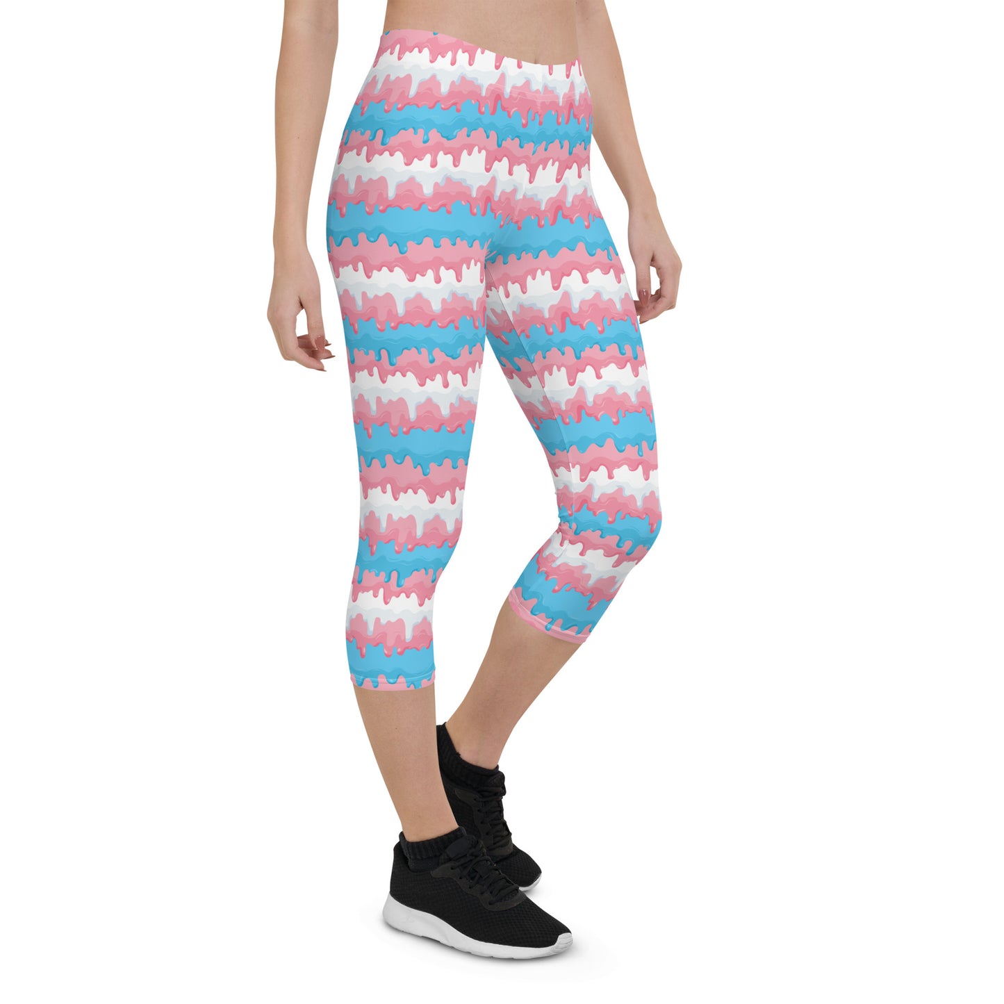 Transgender Pride Capri Leggings - LGBTQIA Pink White Blue Flag Activewear Pants - Parade Club Vacation Running Workout