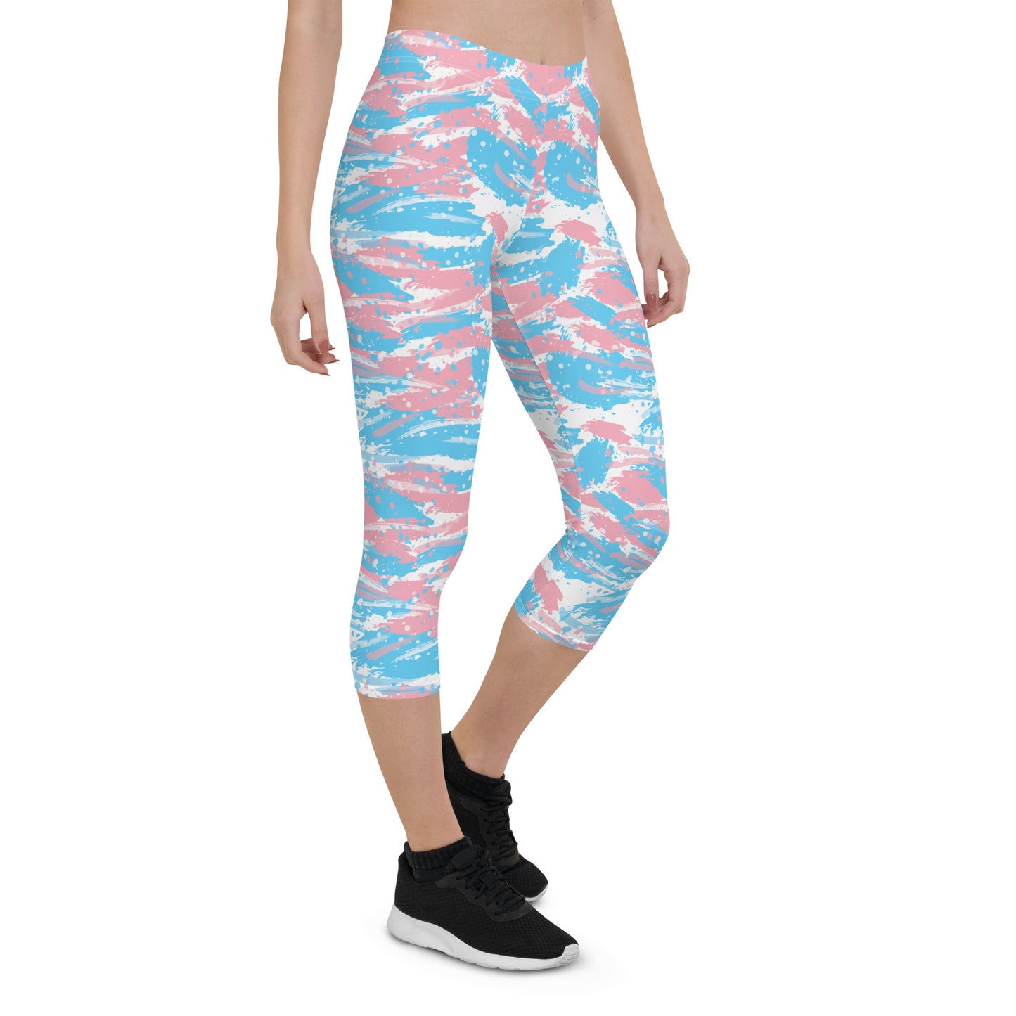 Transgender Pride Capri Leggings - LGBTQIA Pink White Blue Flag Activewear Pants - Parade Club Vacation Running Workout