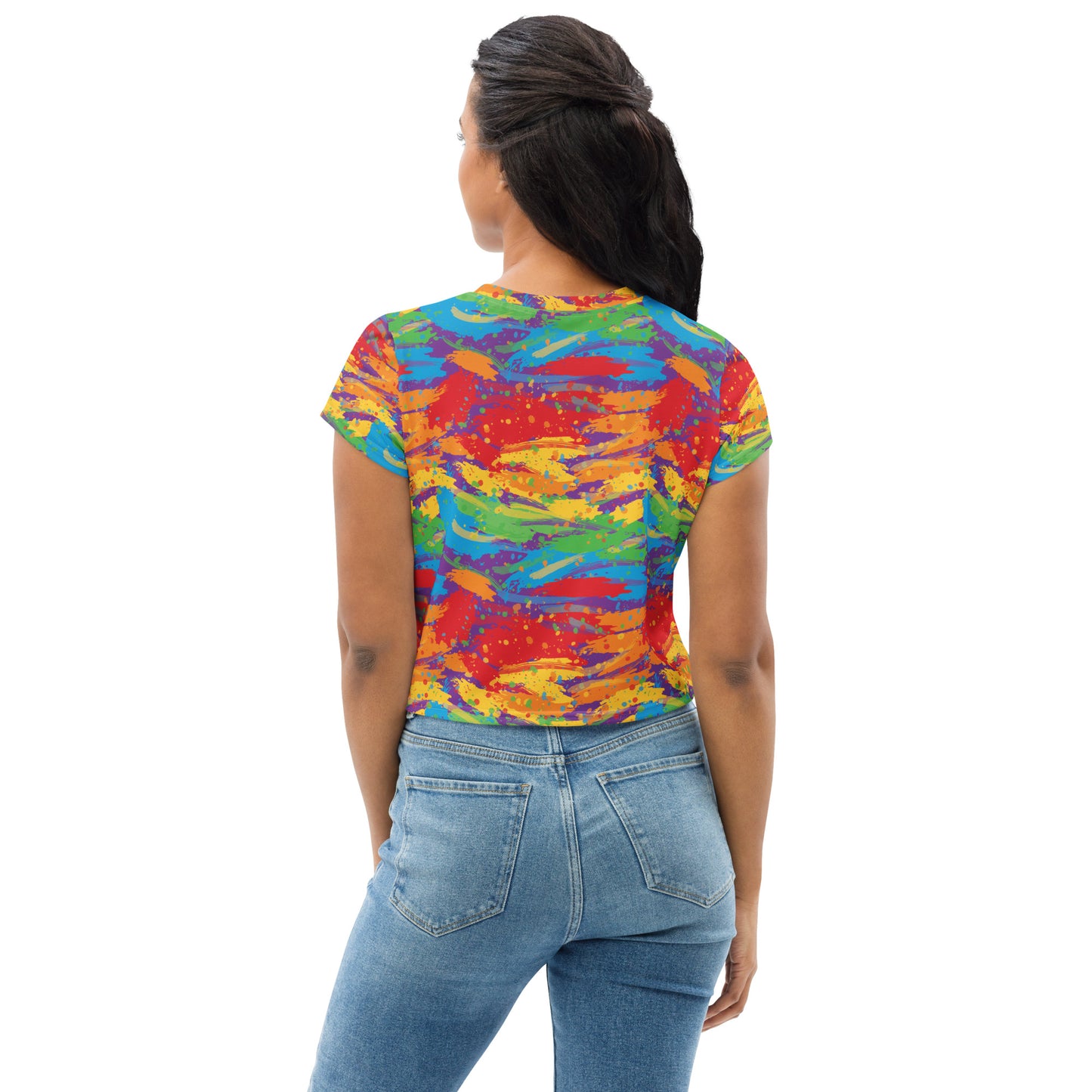 Rainbow Pride Crop Tee Fitted Crop Tank Top - LGBTQIA Red, Orange, Yellow, Green, Blue, Indigo, and Viole Flag Cropped T-Shirt - Parade Club Vacation