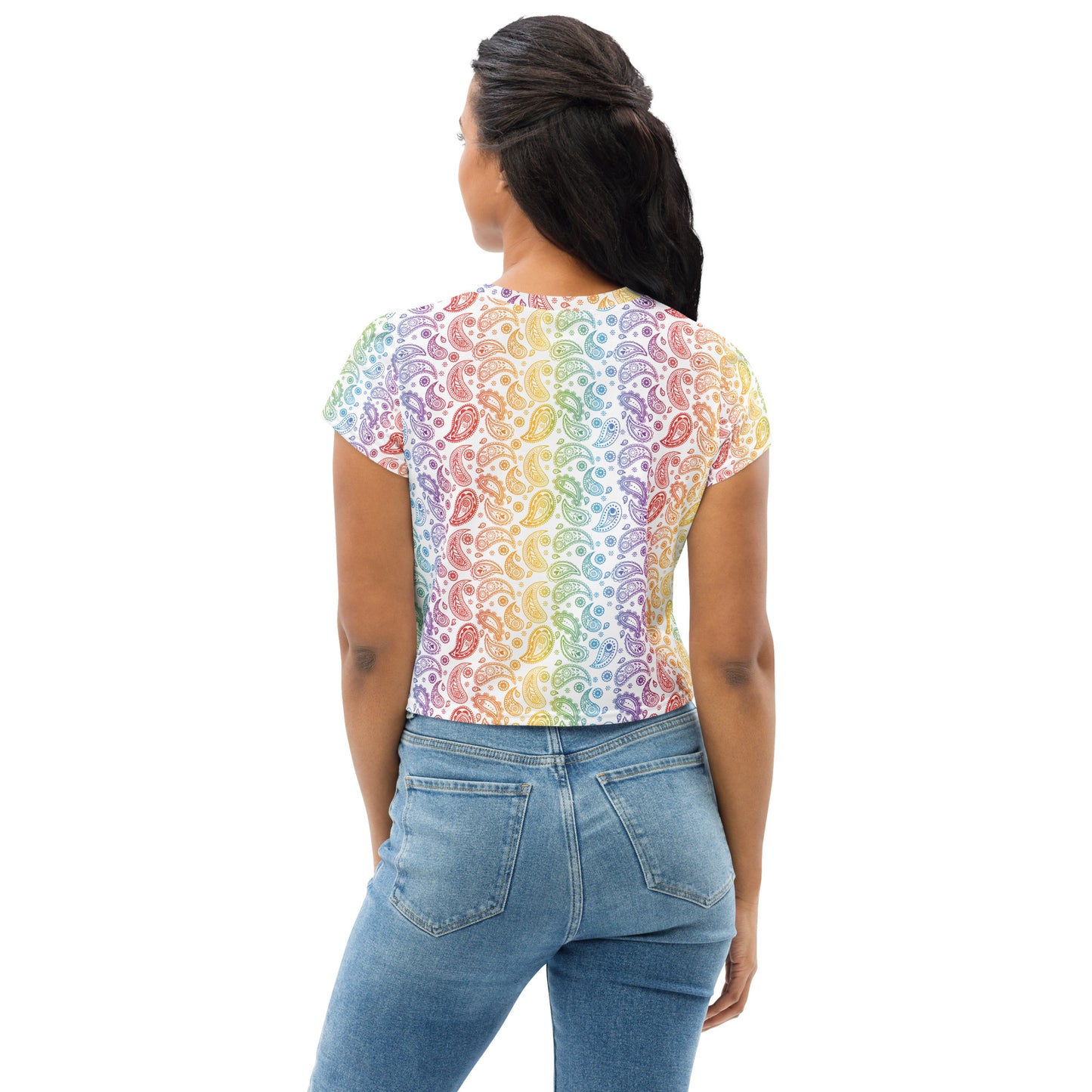 Rainbow Pride Crop Tee Fitted Crop Tank Top - LGBTQIA Red, Orange, Yellow, Green, Blue, Indigo, and Viole Flag Cropped T-Shirt - Parade Club Vacation